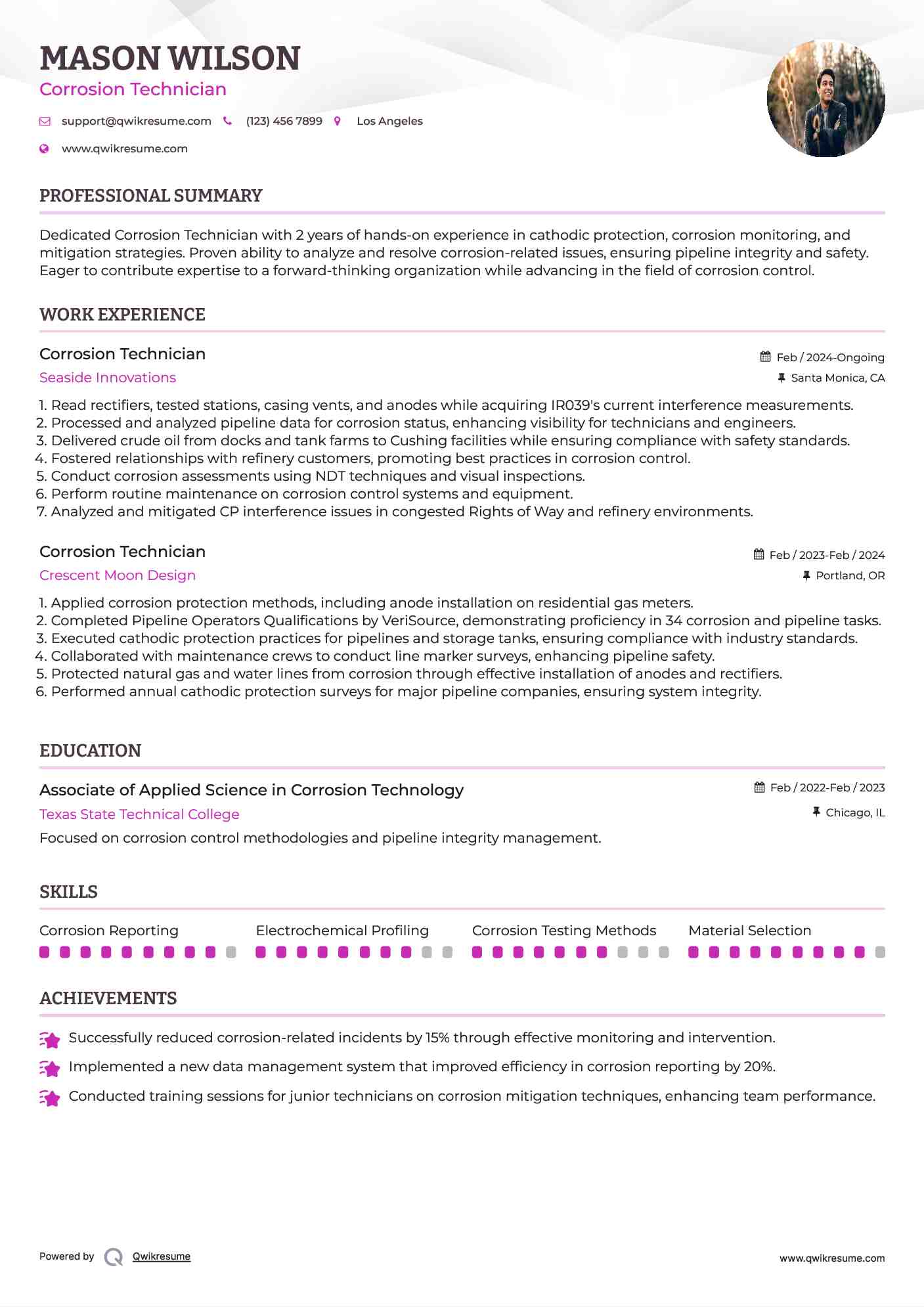 Corrosion Technician Resume Format