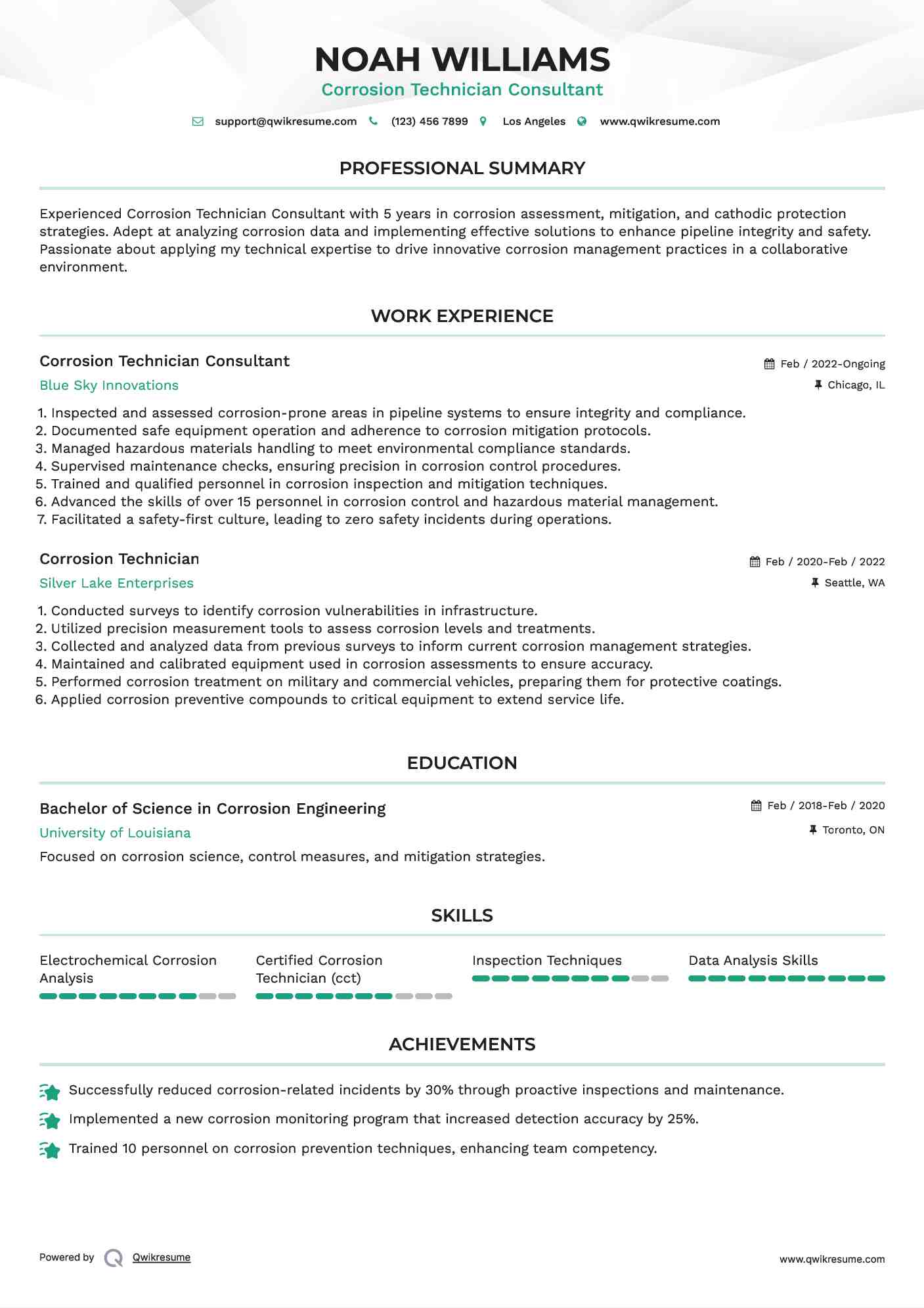 Corrosion Technician Consultant Resume Example