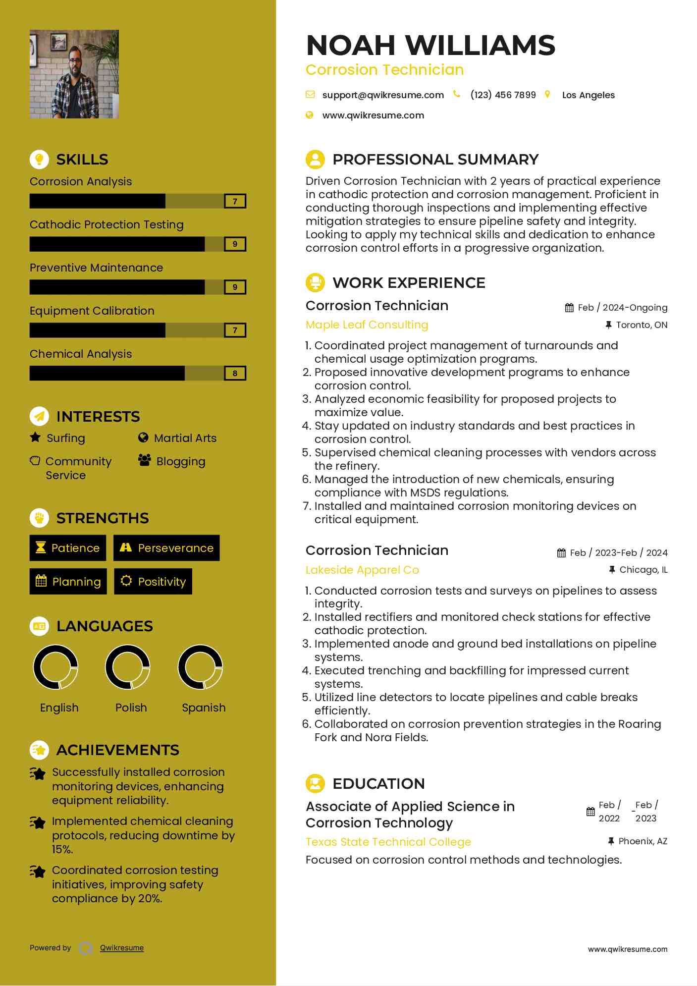 Corrosion Technician Resume Model