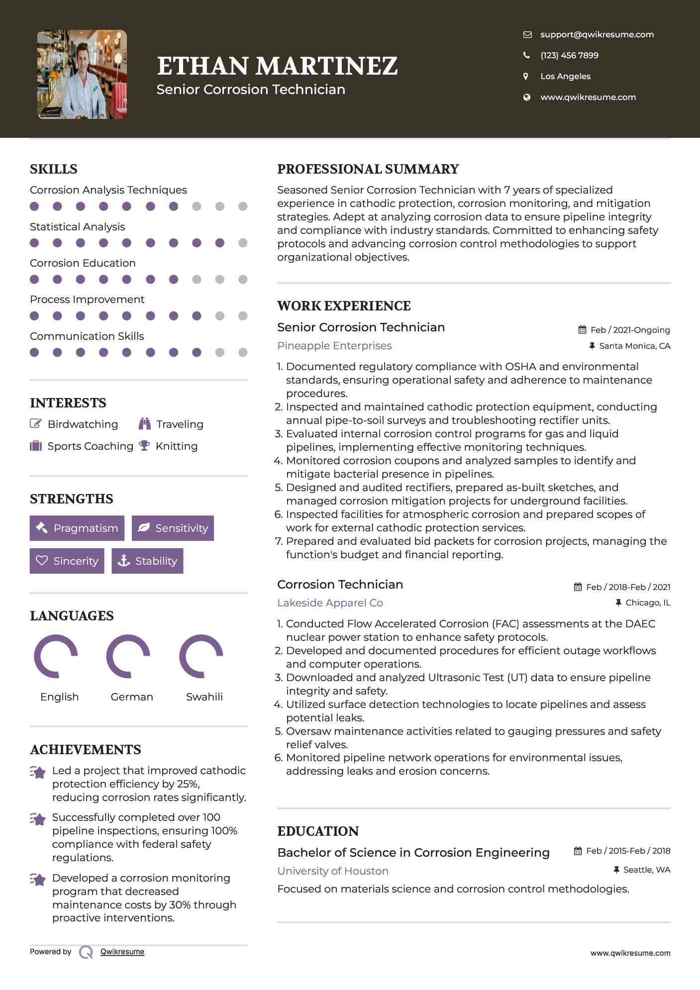 Senior Corrosion Technician Resume Format