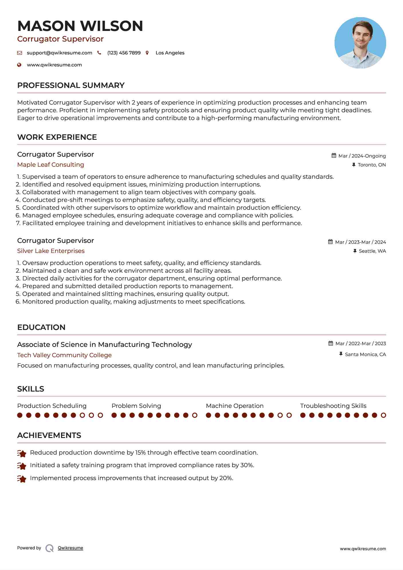 Corrugator Supervisor Resume Format