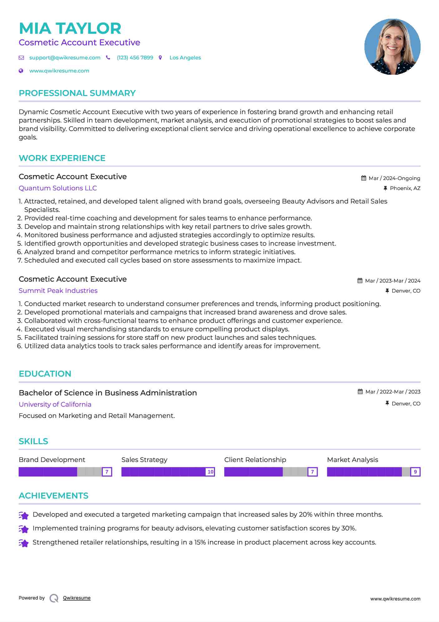 Cosmetic Account Executive Resume Sample