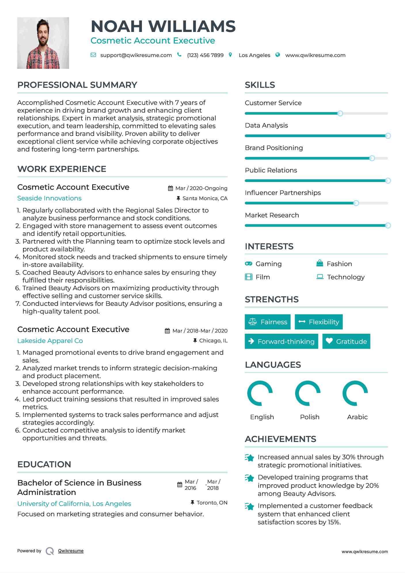 Cosmetic Account Executive Resume Example