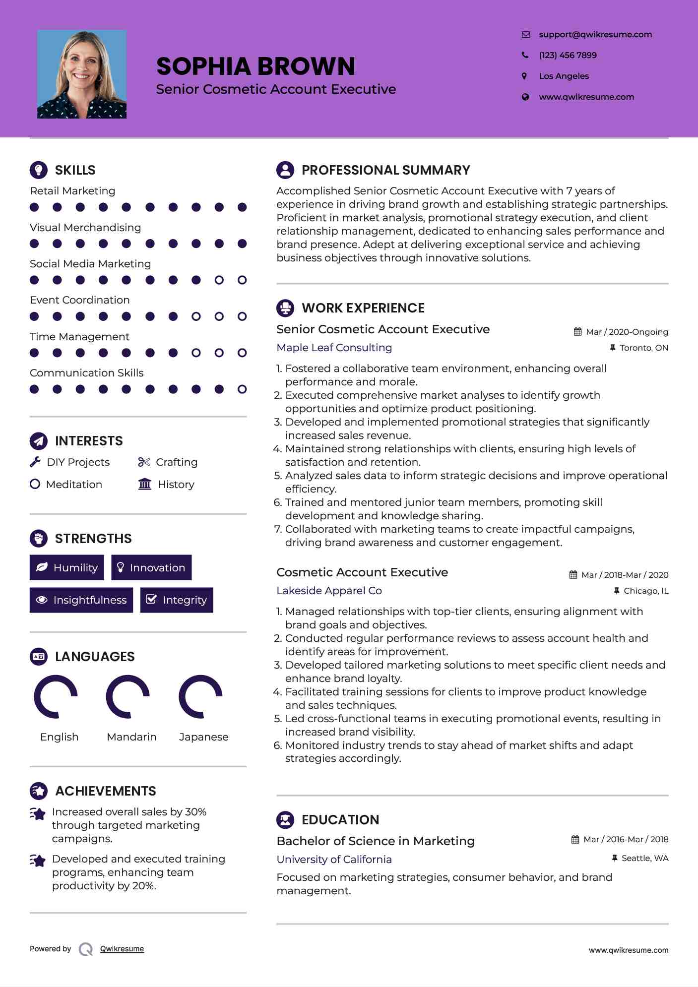 Senior Cosmetic Account Executive Resume Sample