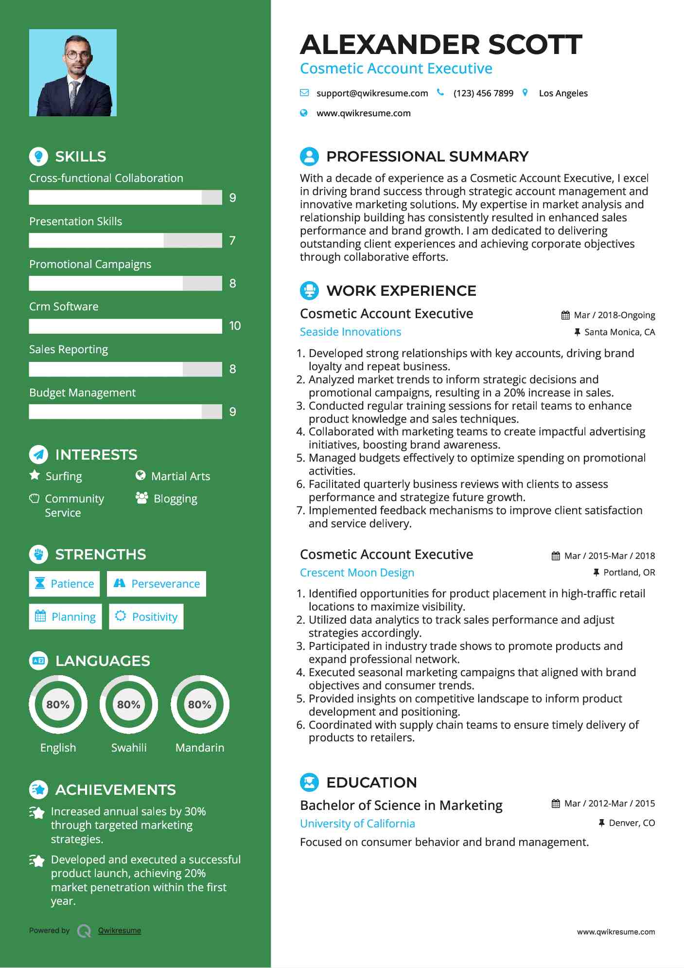 Cosmetic Account Executive Resume Format