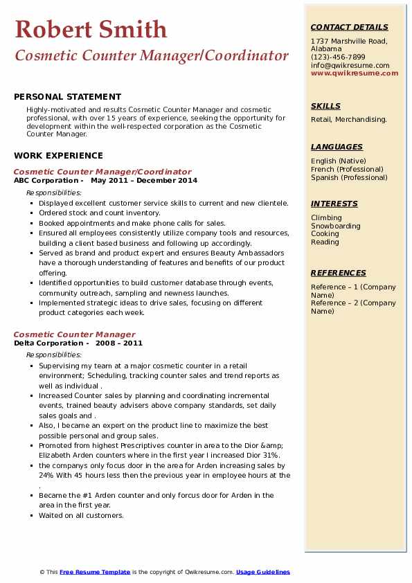 Cv Template For Makeup Counter Saubhaya Makeup
