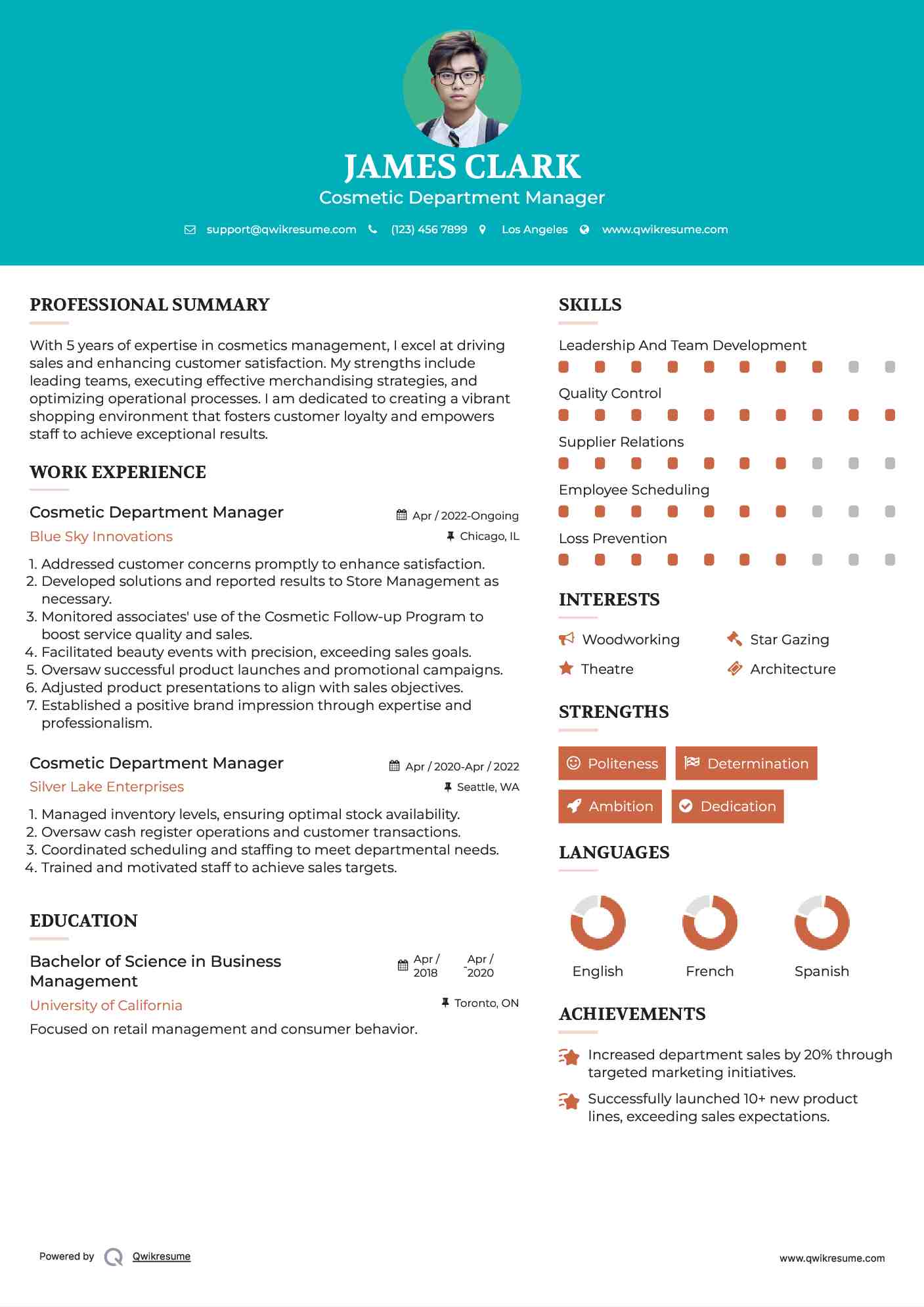 Cosmetic Department Manager Resume Model