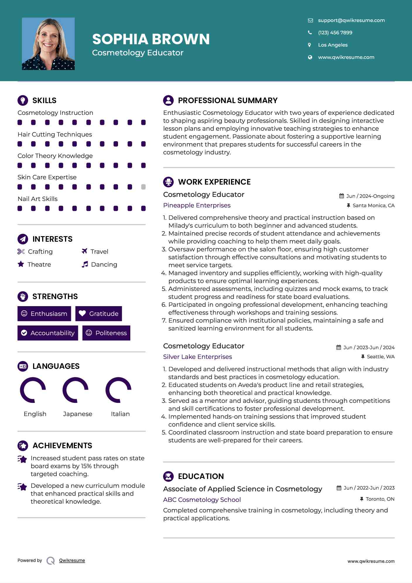 Cosmetology Educator Resume Sample