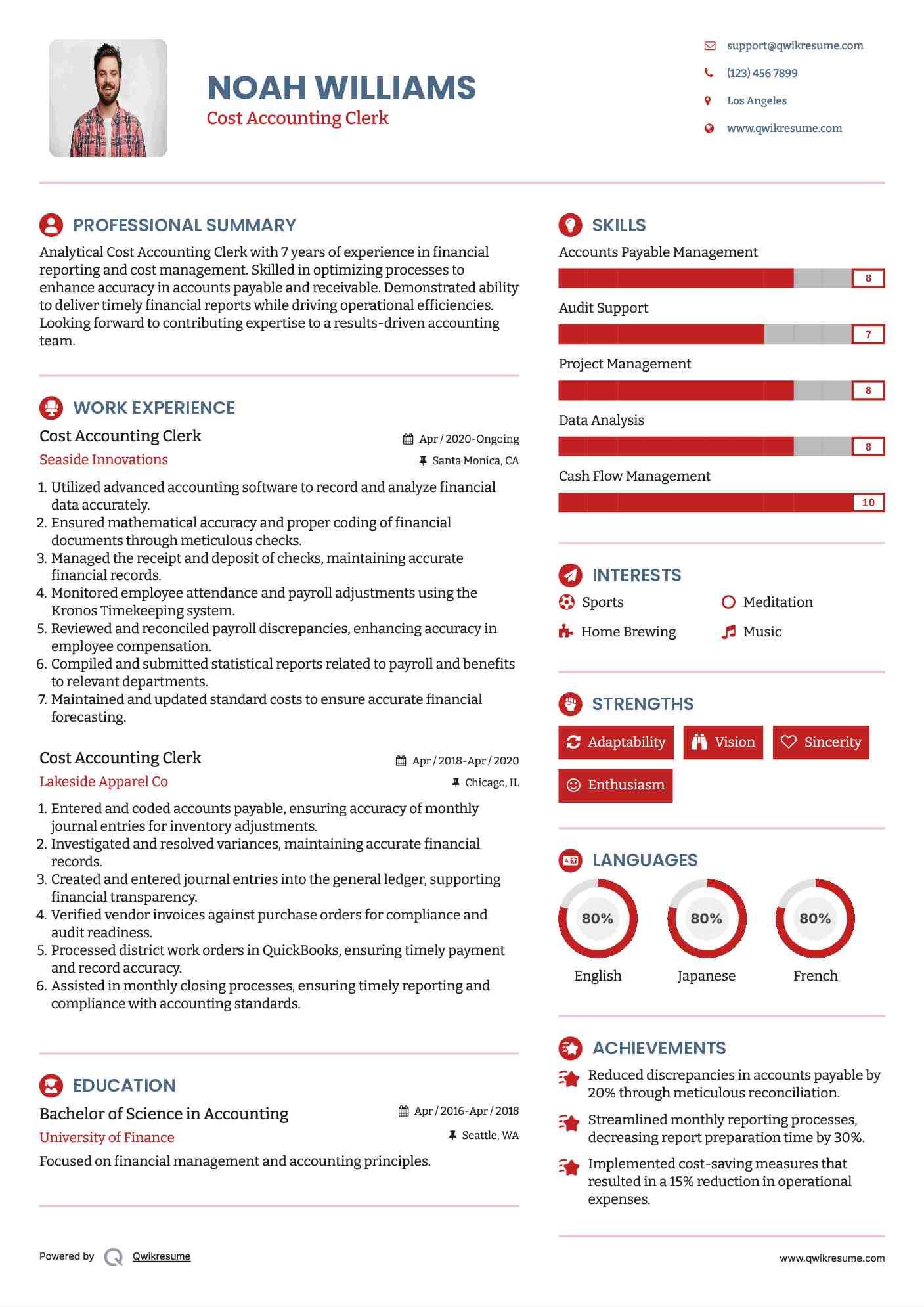 Cost Accounting Clerk Resume Sample