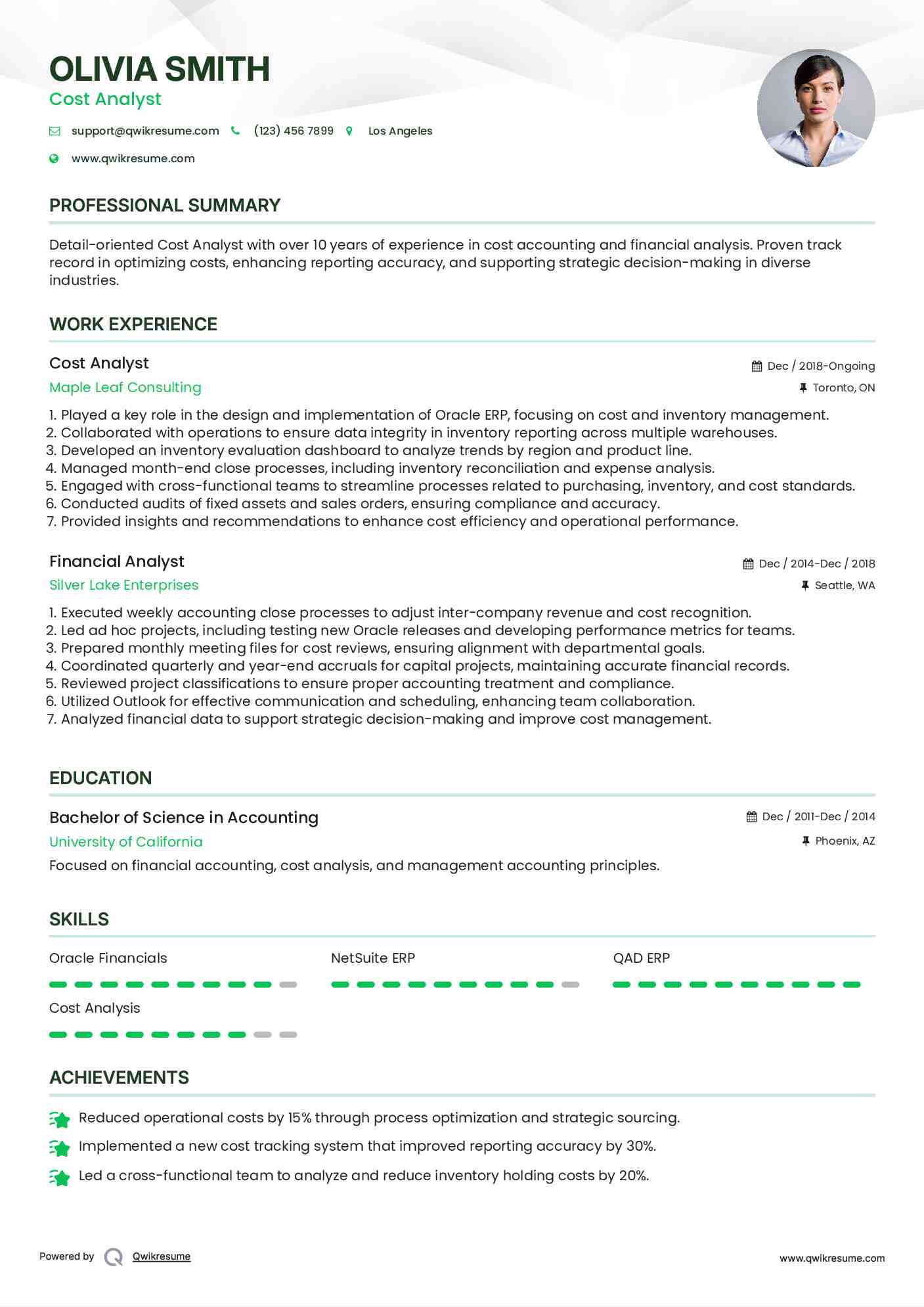 resume for reconciliation analyst Cost Analyst Resume Samples QwikResume