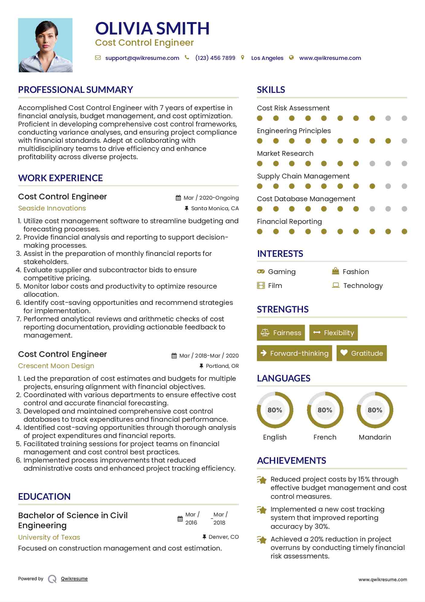 Cost Control Engineer Resume Format