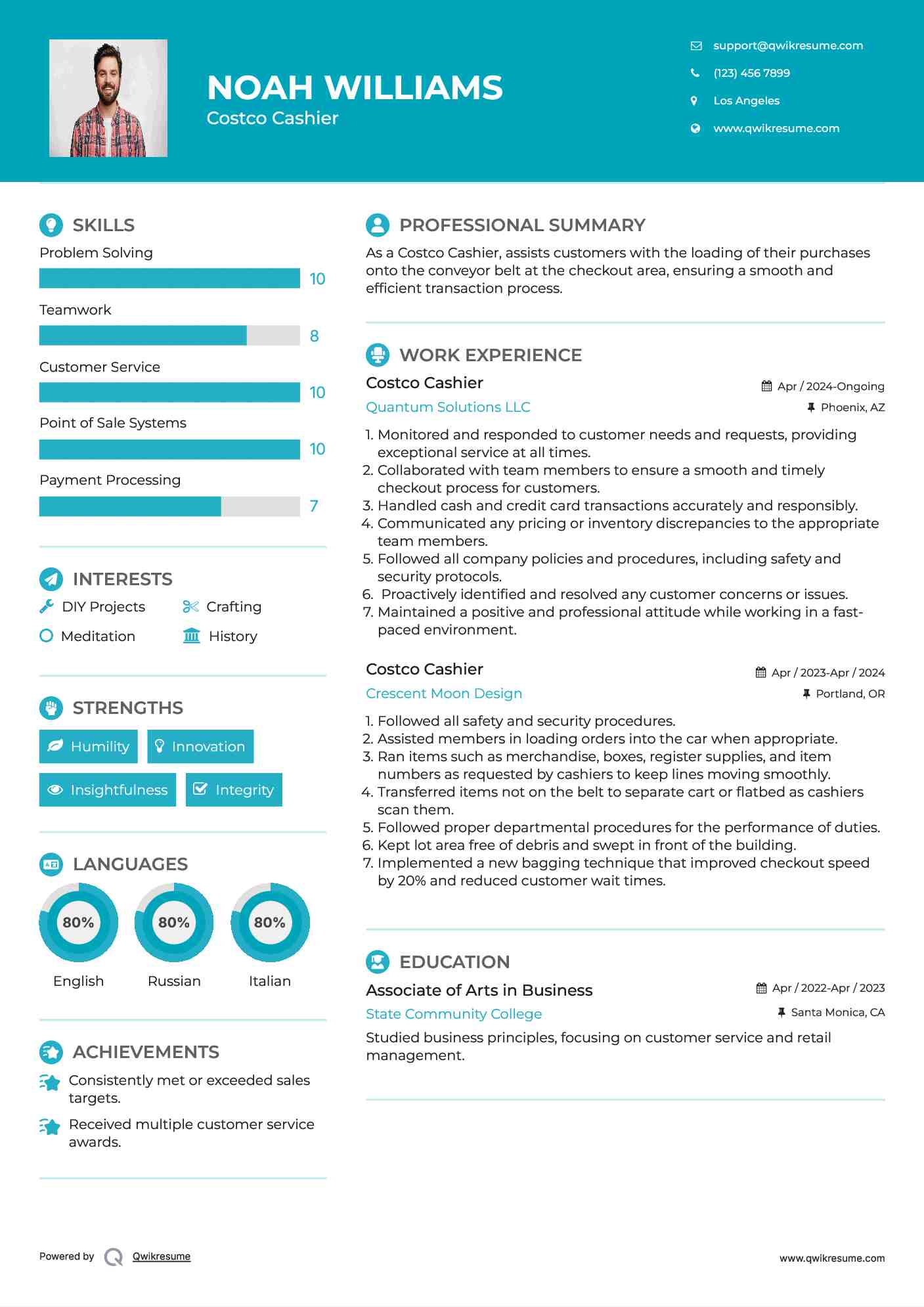 Costco Cashier Resume Format