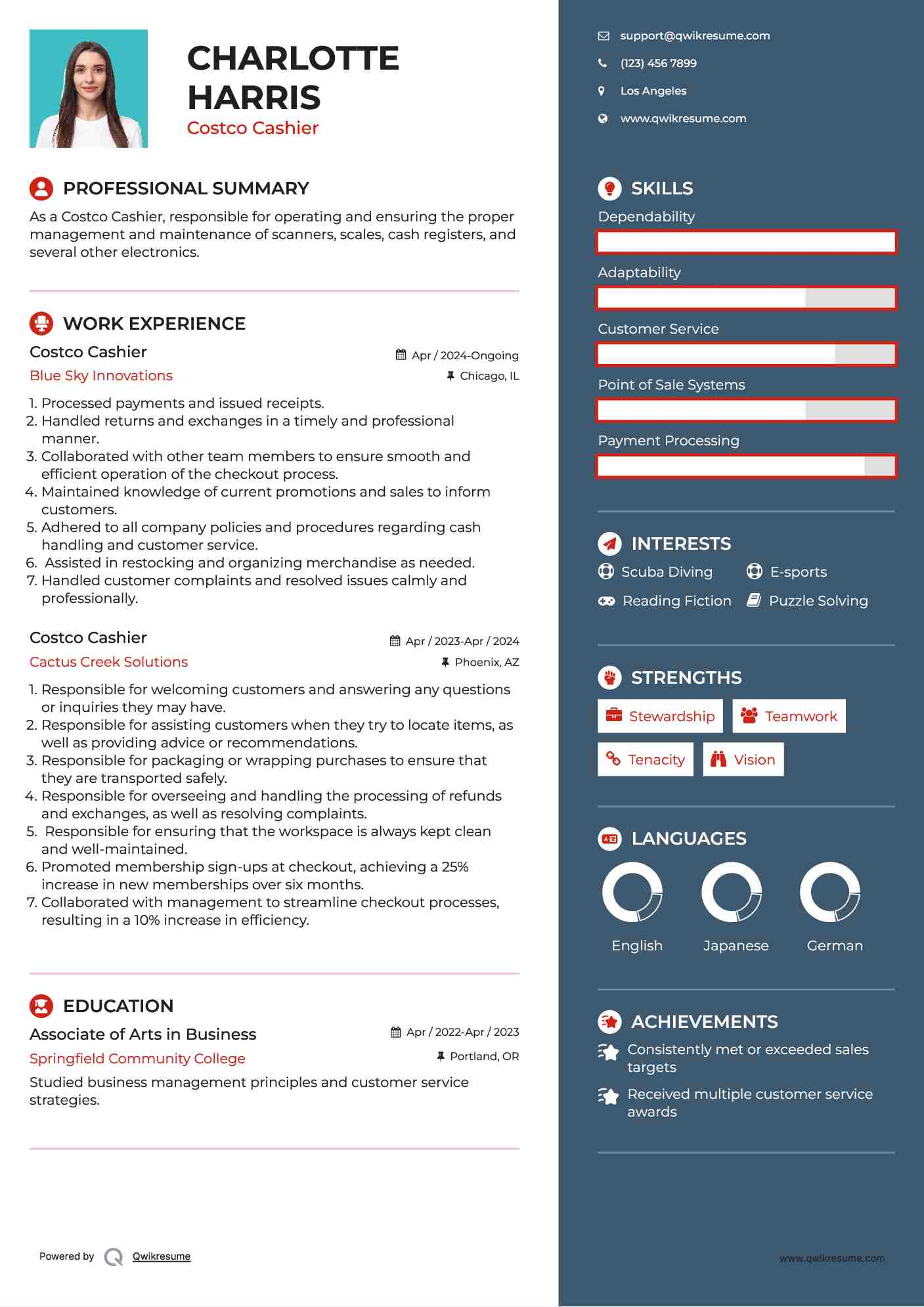 Costco Cashier Resume Example