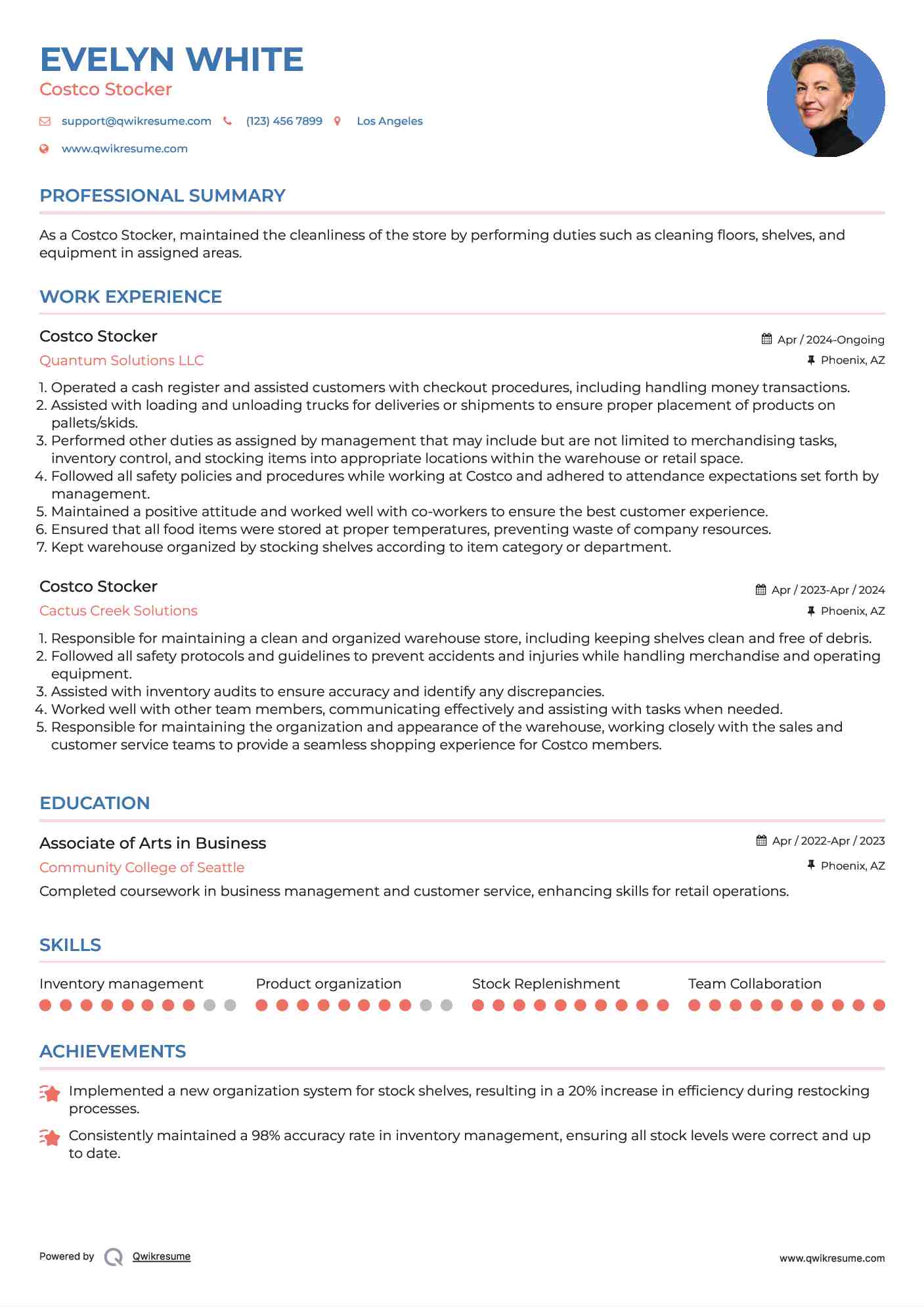 Costco Stocker Resume Format
