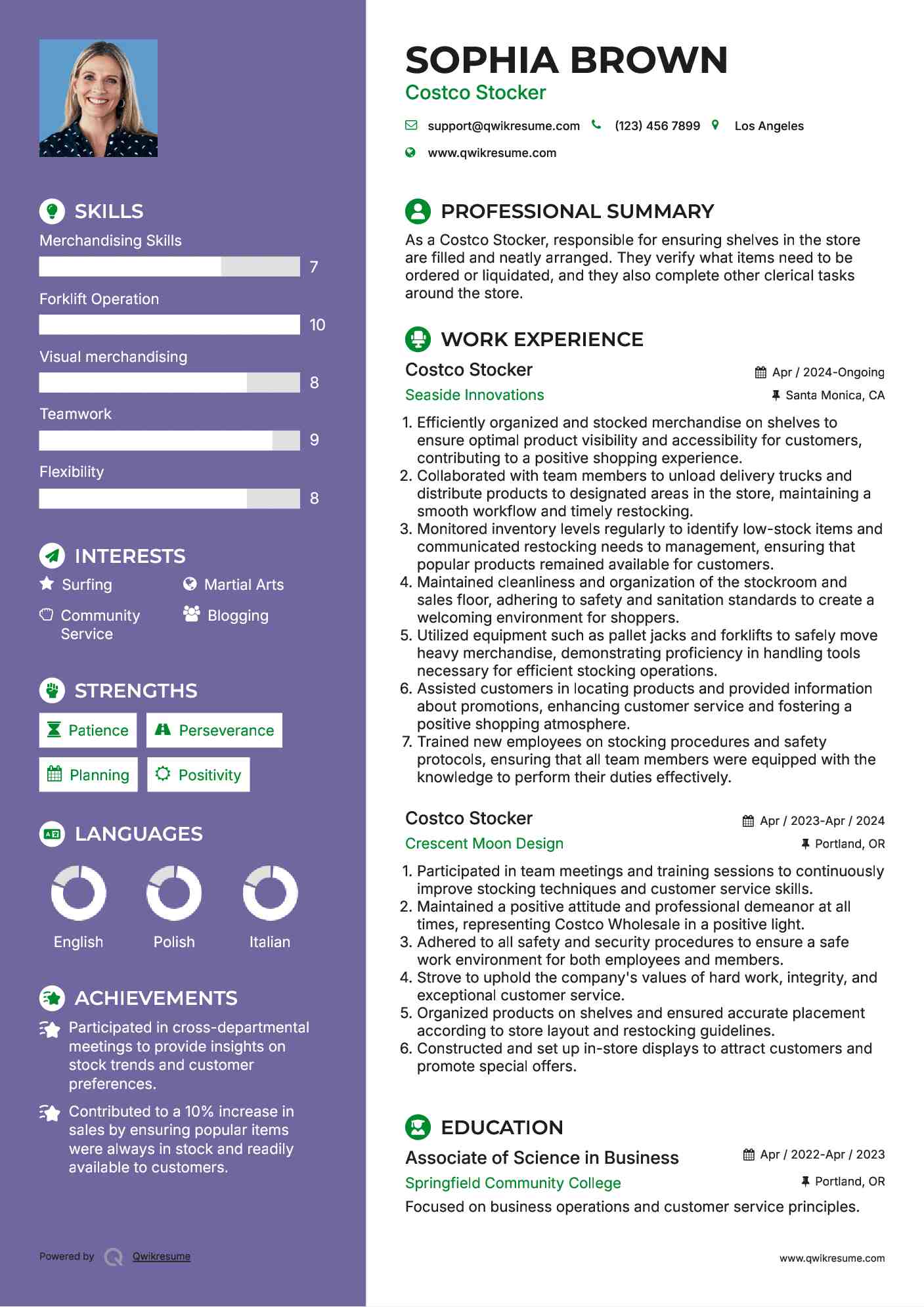 Costco Stocker Resume Format