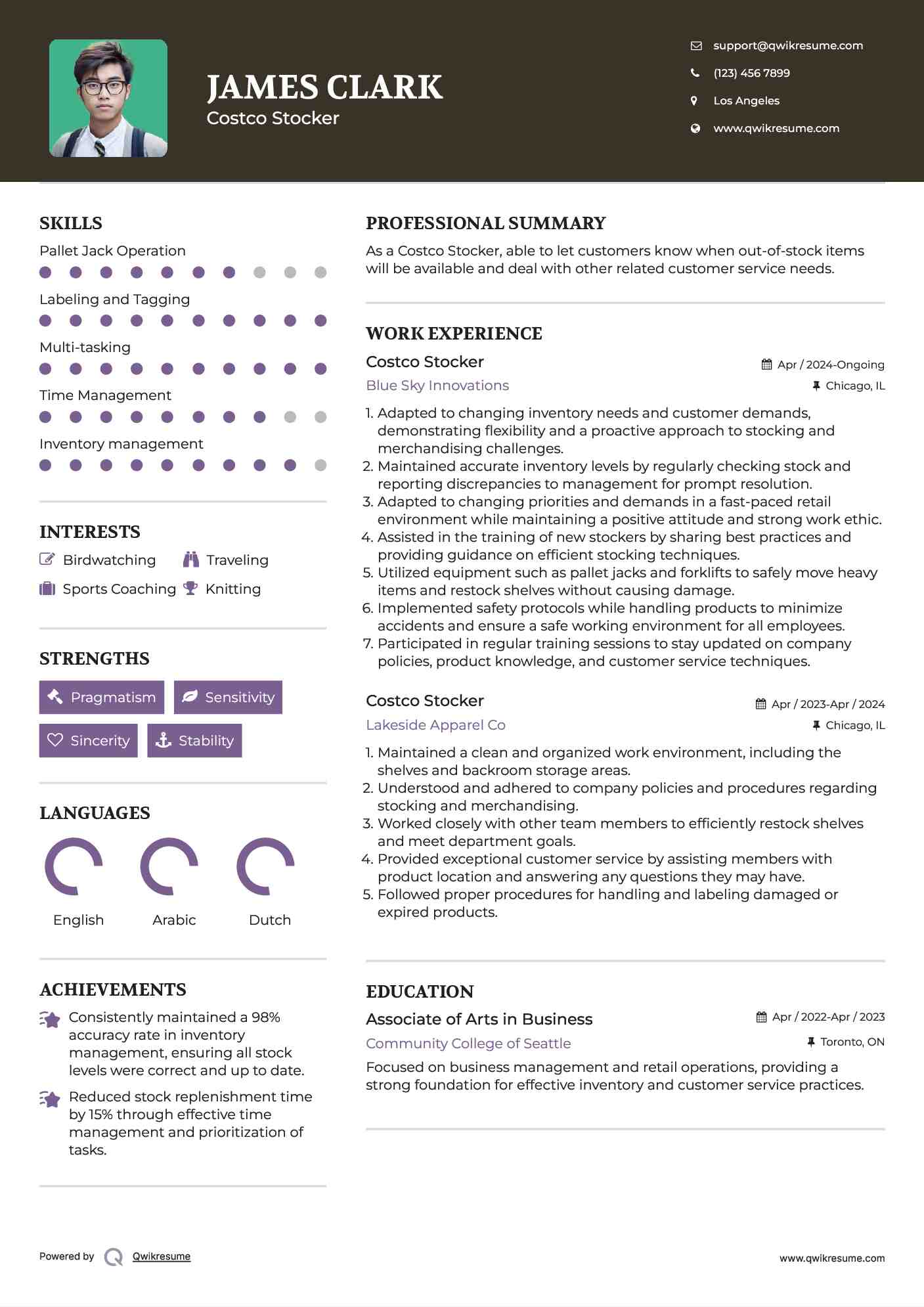 Costco Stocker Resume Model