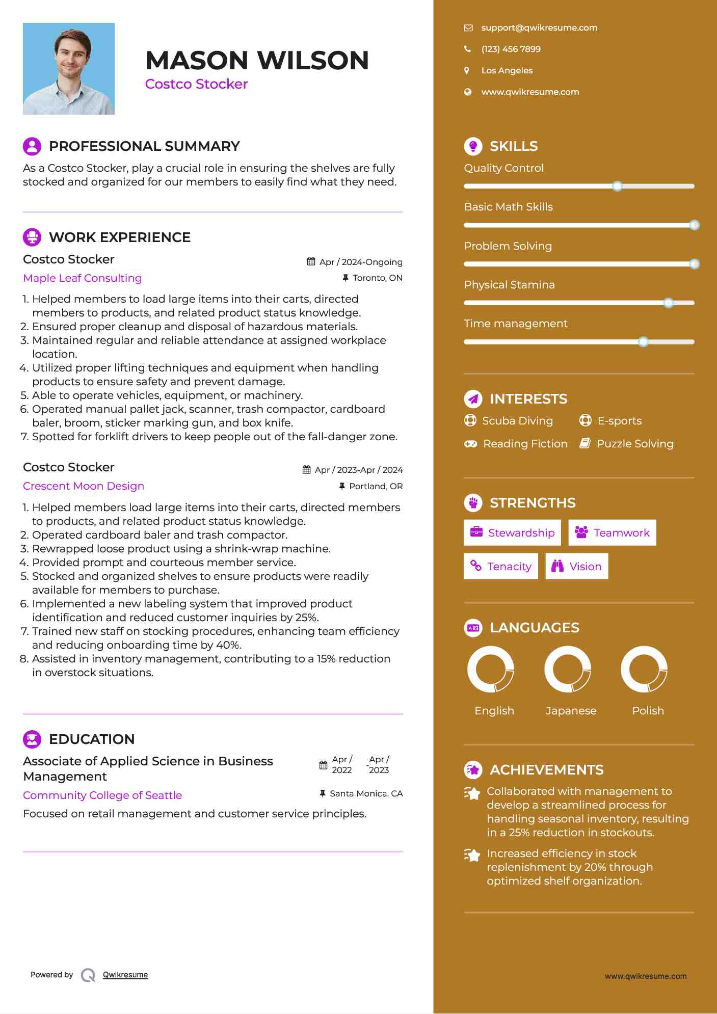 Costco Stocker Resume Sample