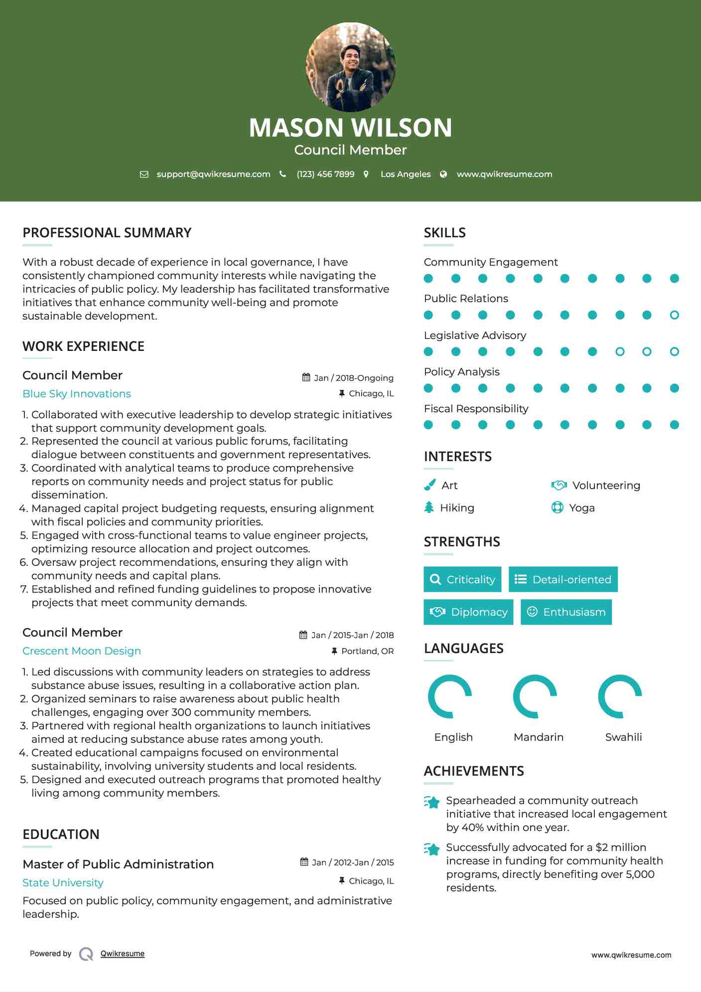 Council Member Resume Example