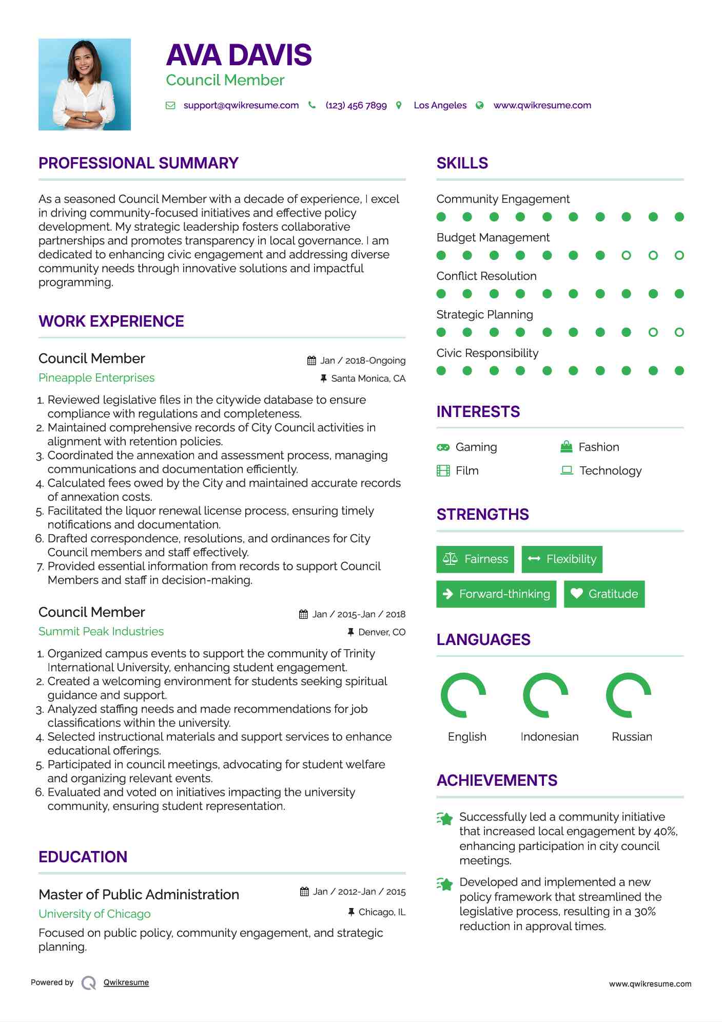 Council Member Resume Format
