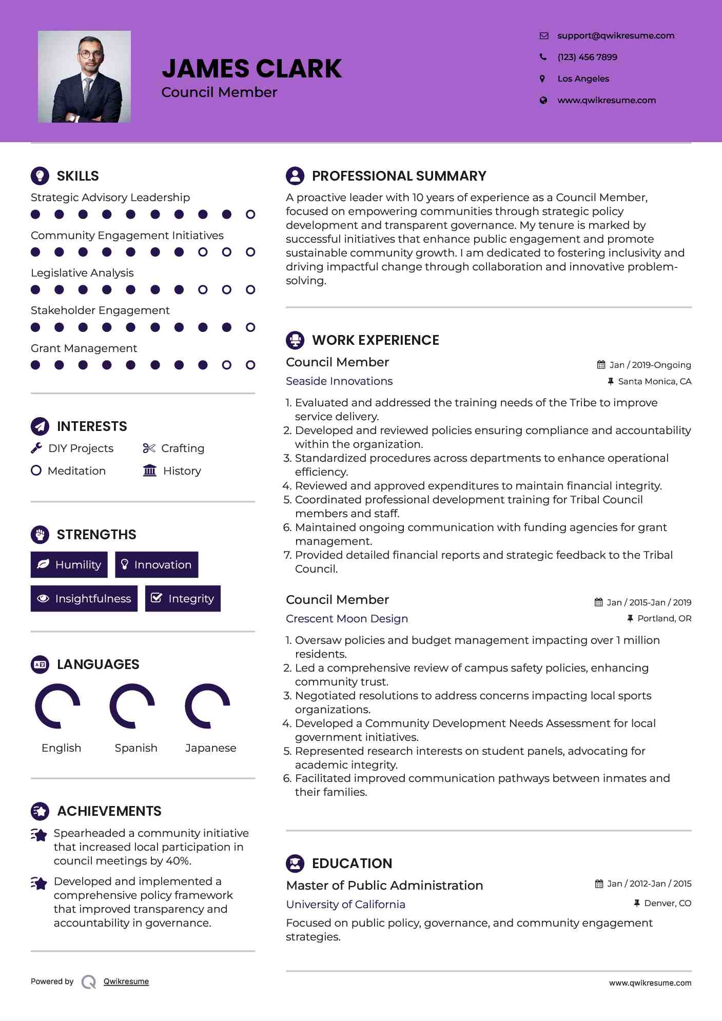 Council Member Resume Example