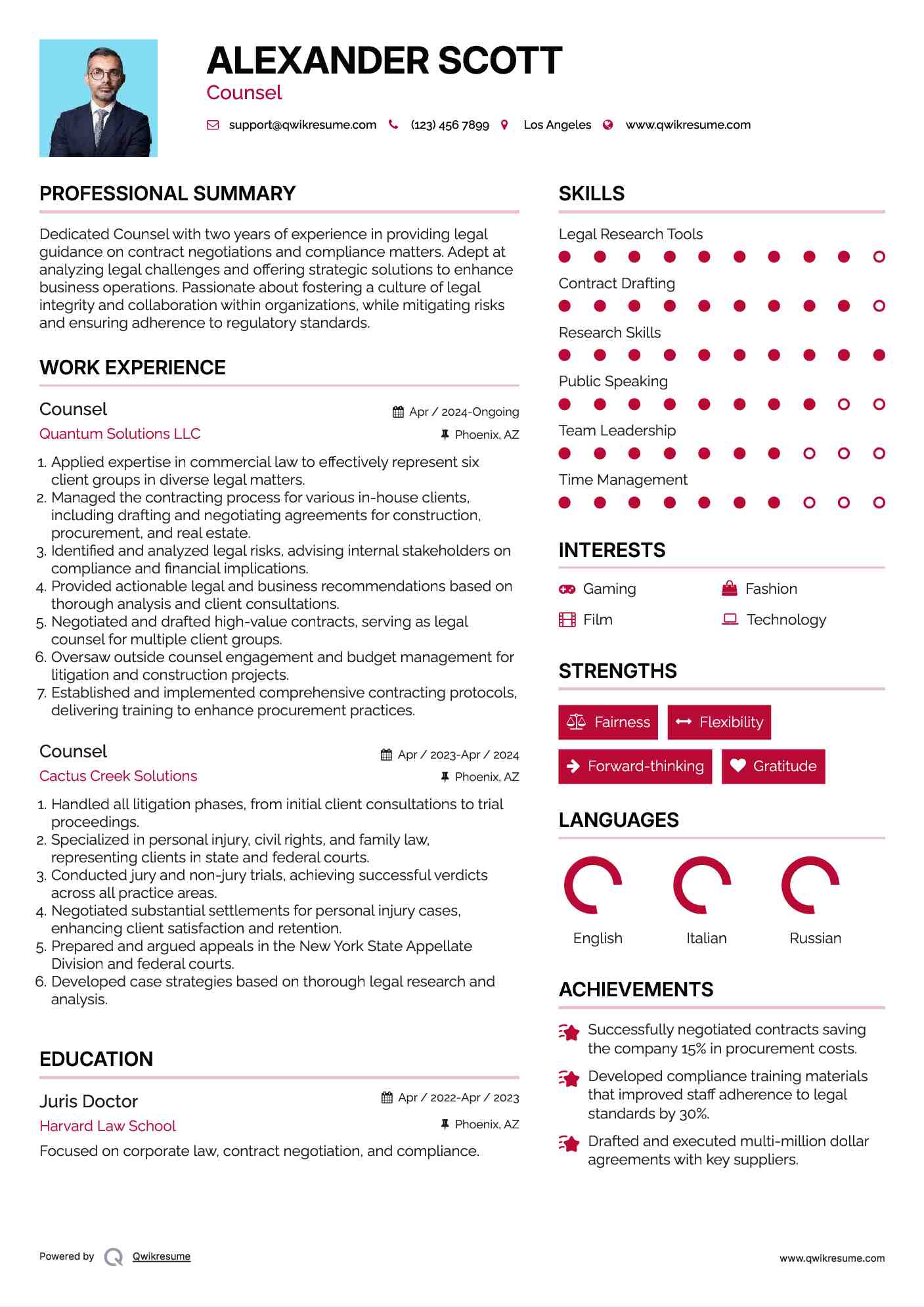 Counsel Resume Example