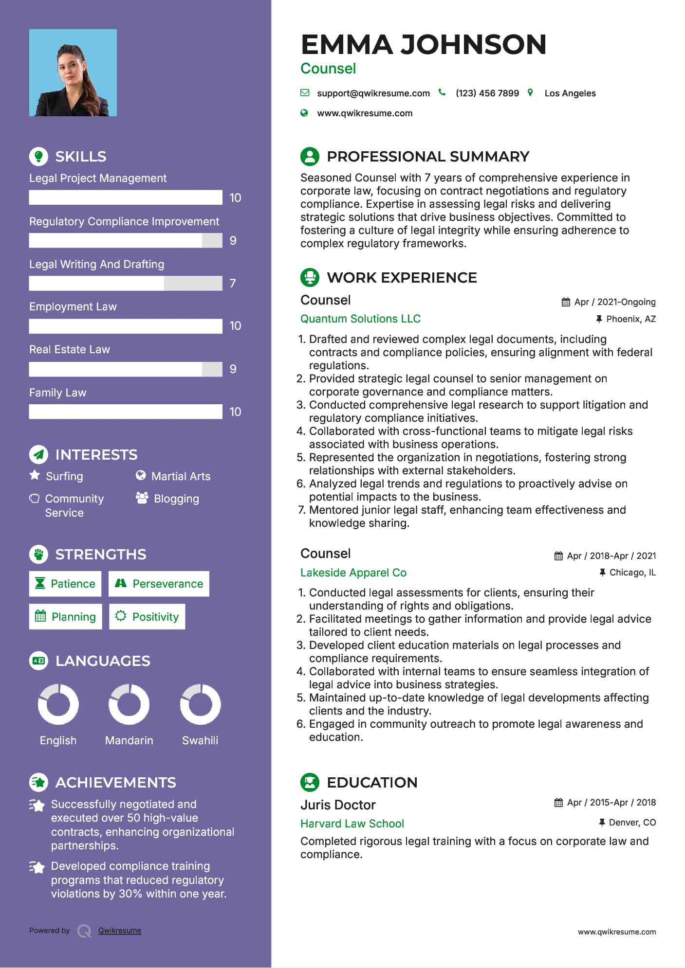 Counsel Resume Template