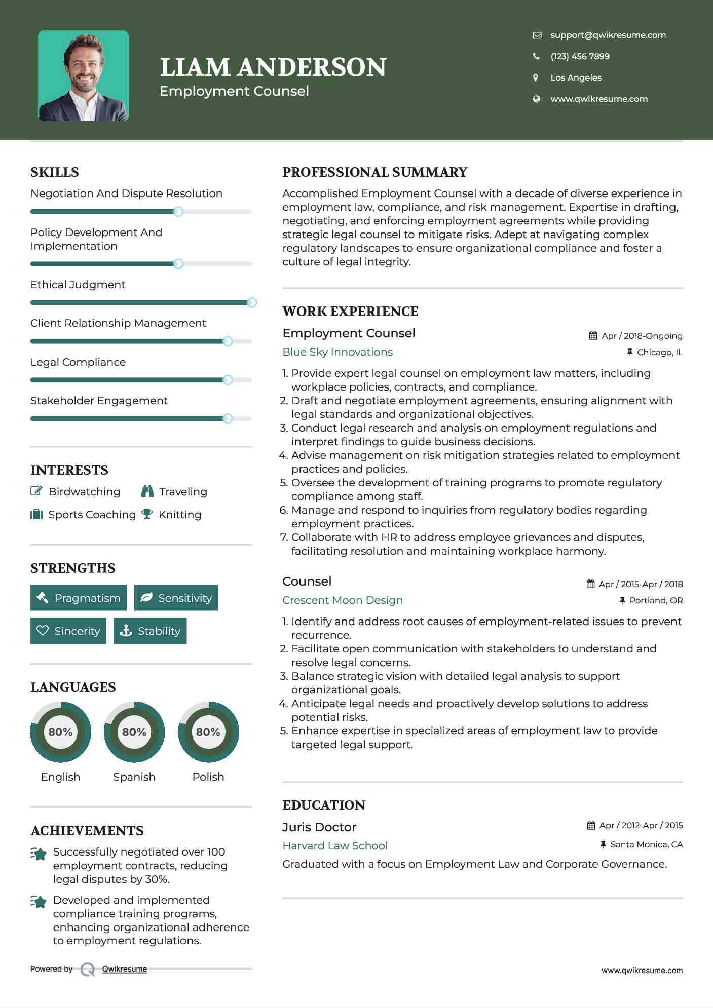 Employment Counsel Resume Example