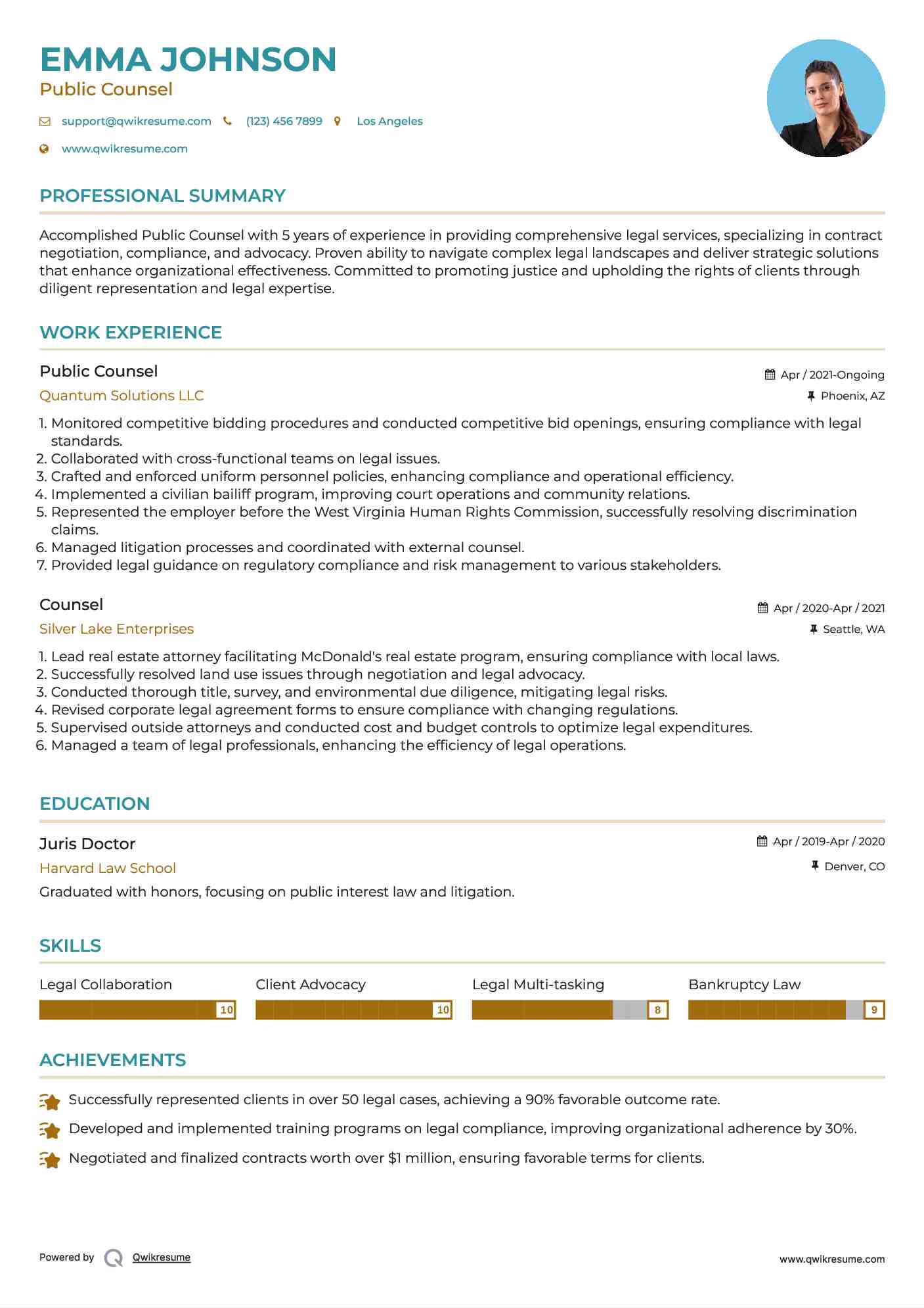 Public Counsel Resume Model