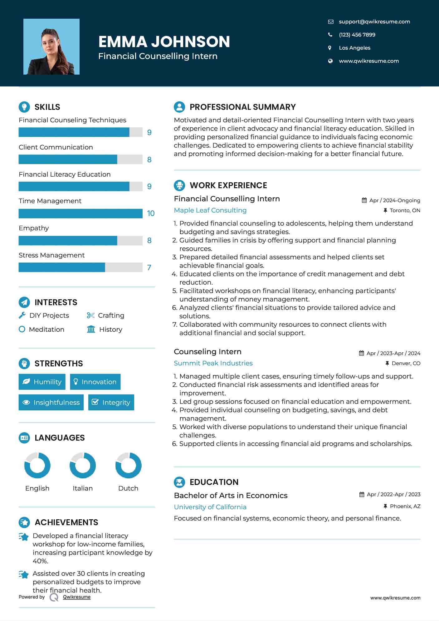 Financial Counselling Intern
 Resume Template