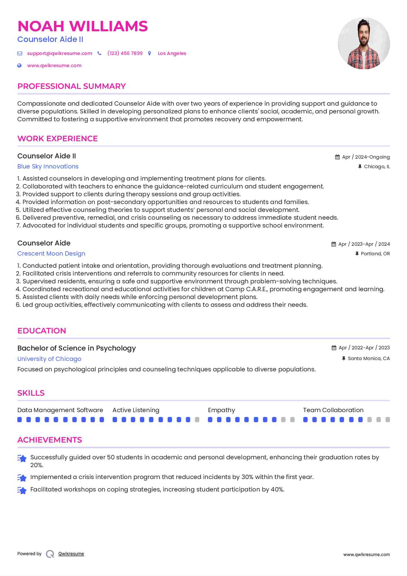 Counselor Aide II Resume Example