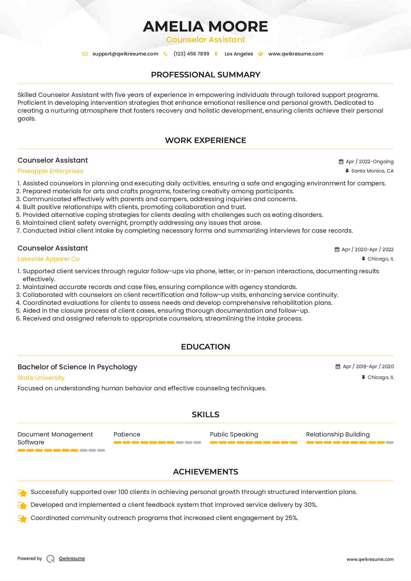 Counselor Assistant Resume Model