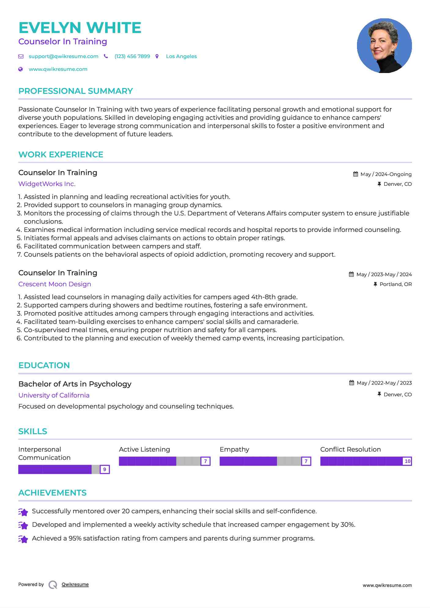 Counselor In Training Resume Example