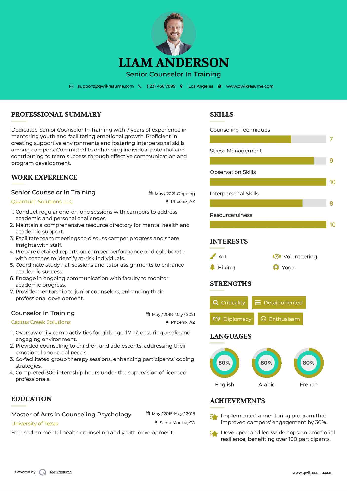 Senior Counselor In Training Resume Template