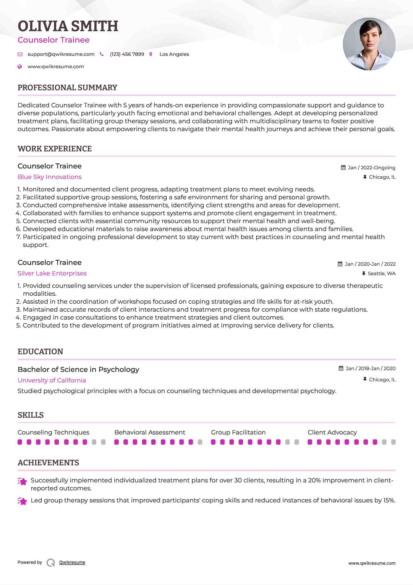Counselor Trainee Resume Model