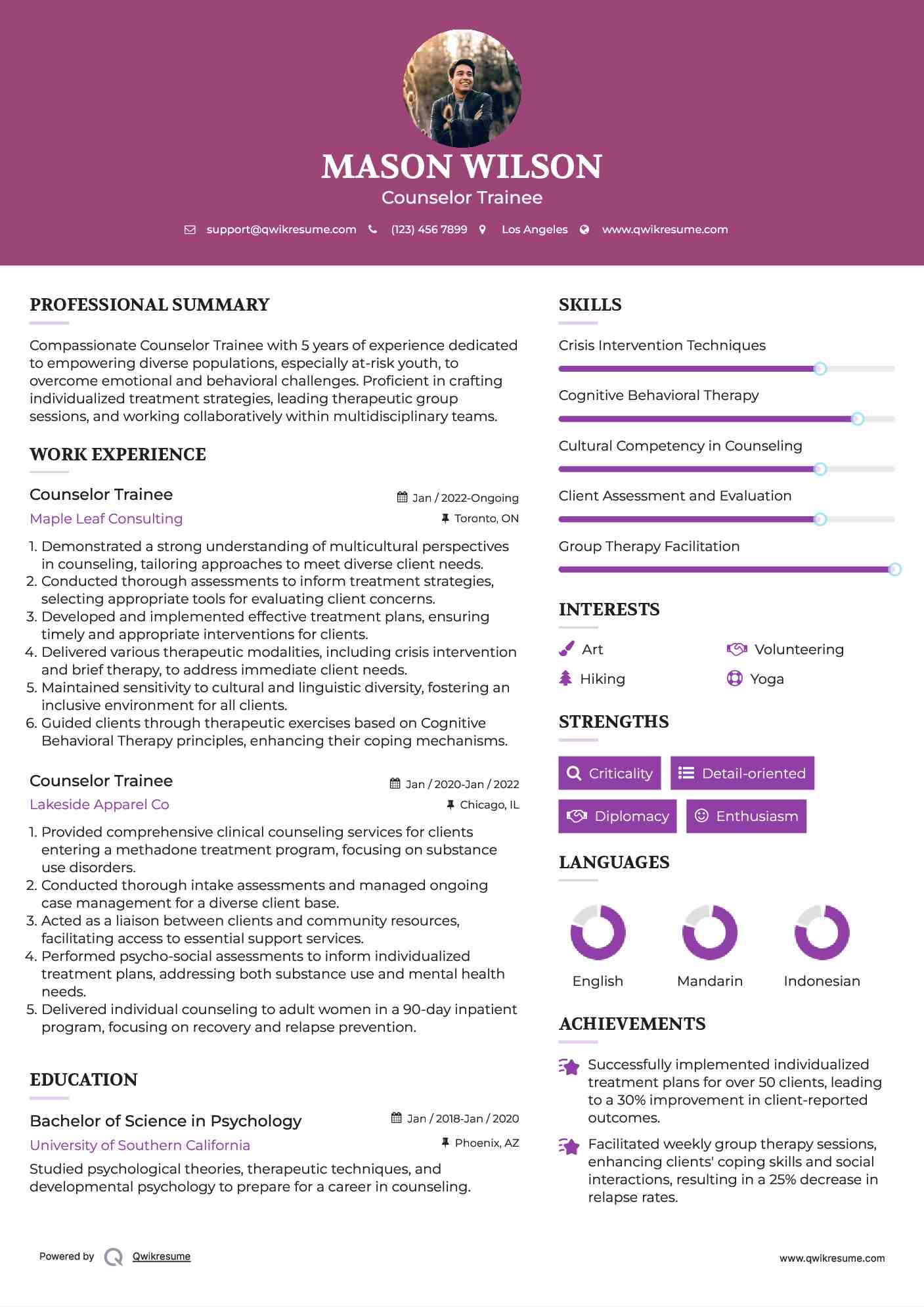 Counselor Trainee Resume Example