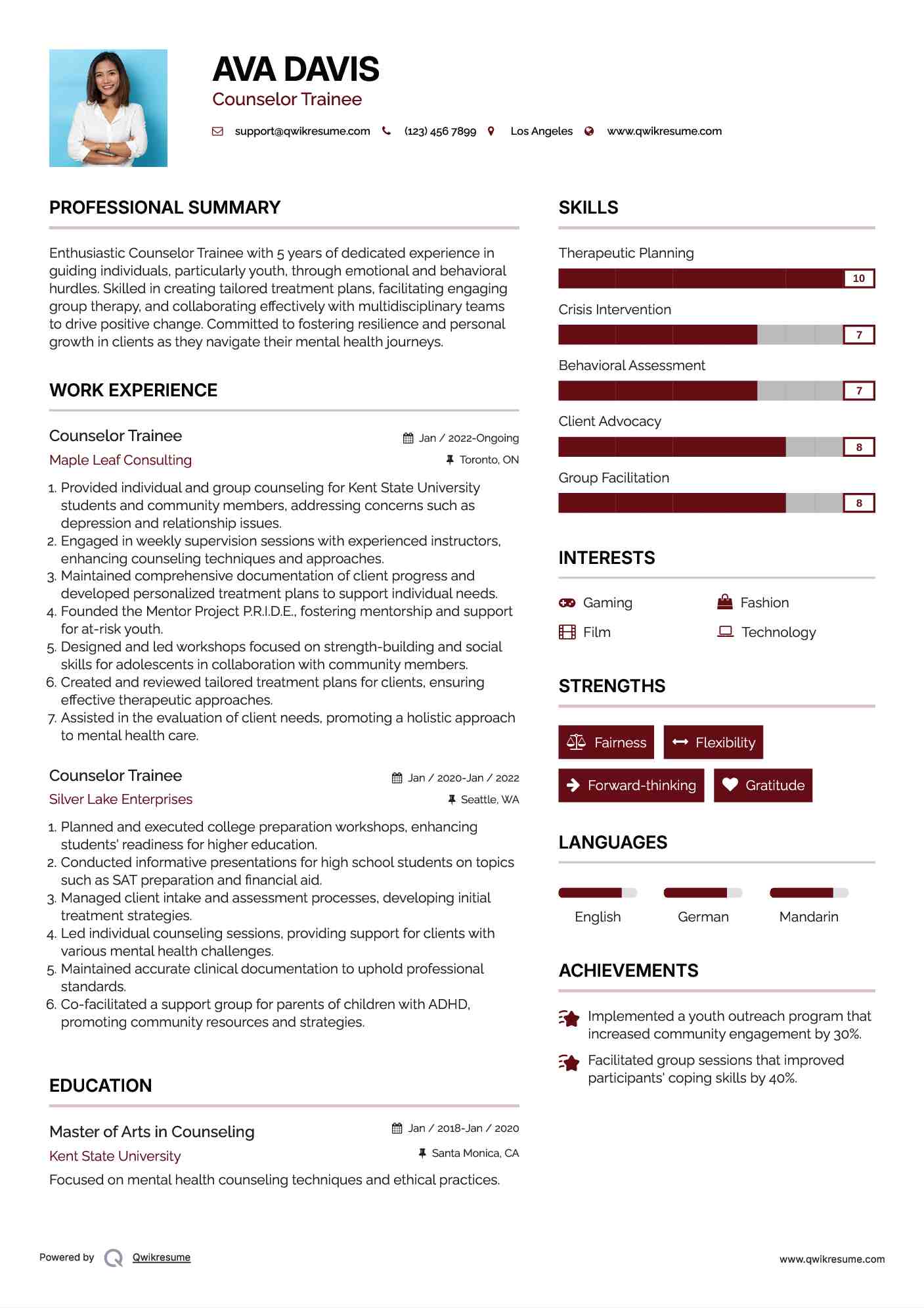 Counselor Trainee Resume Format