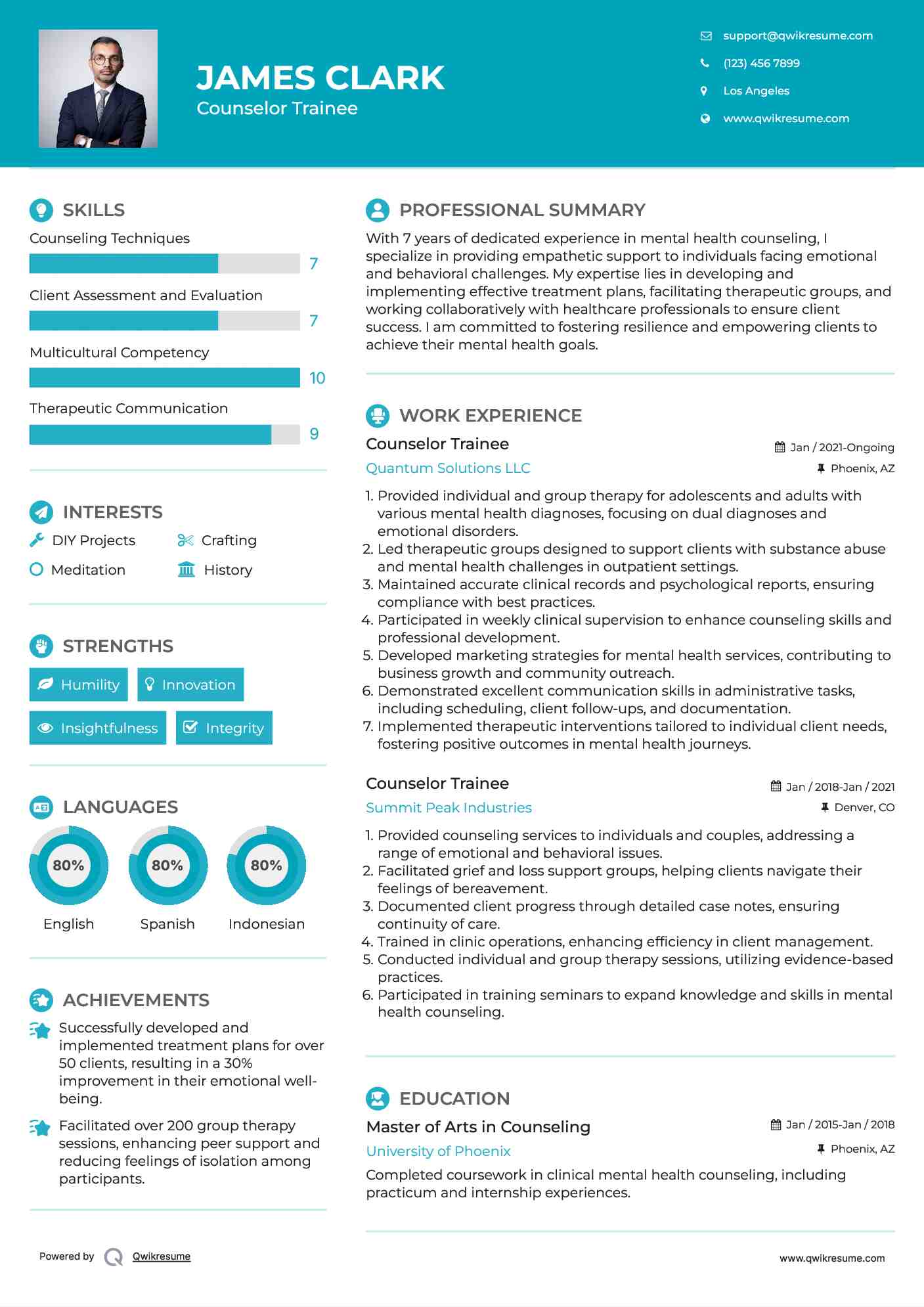 Counselor Trainee Resume Model