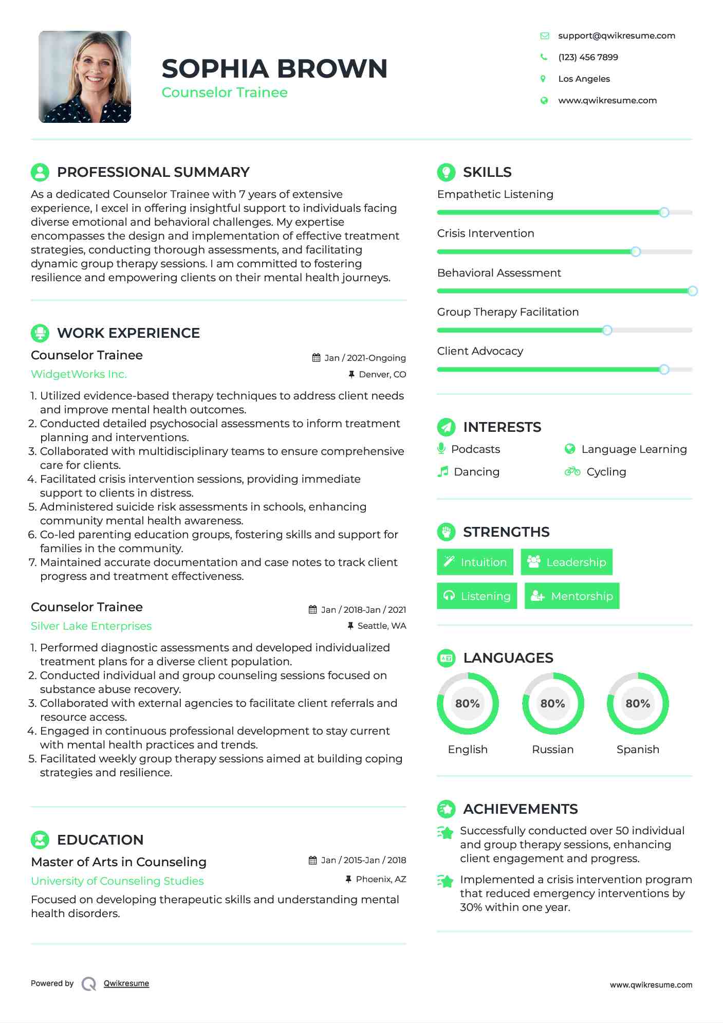 Counselor Trainee Resume Model