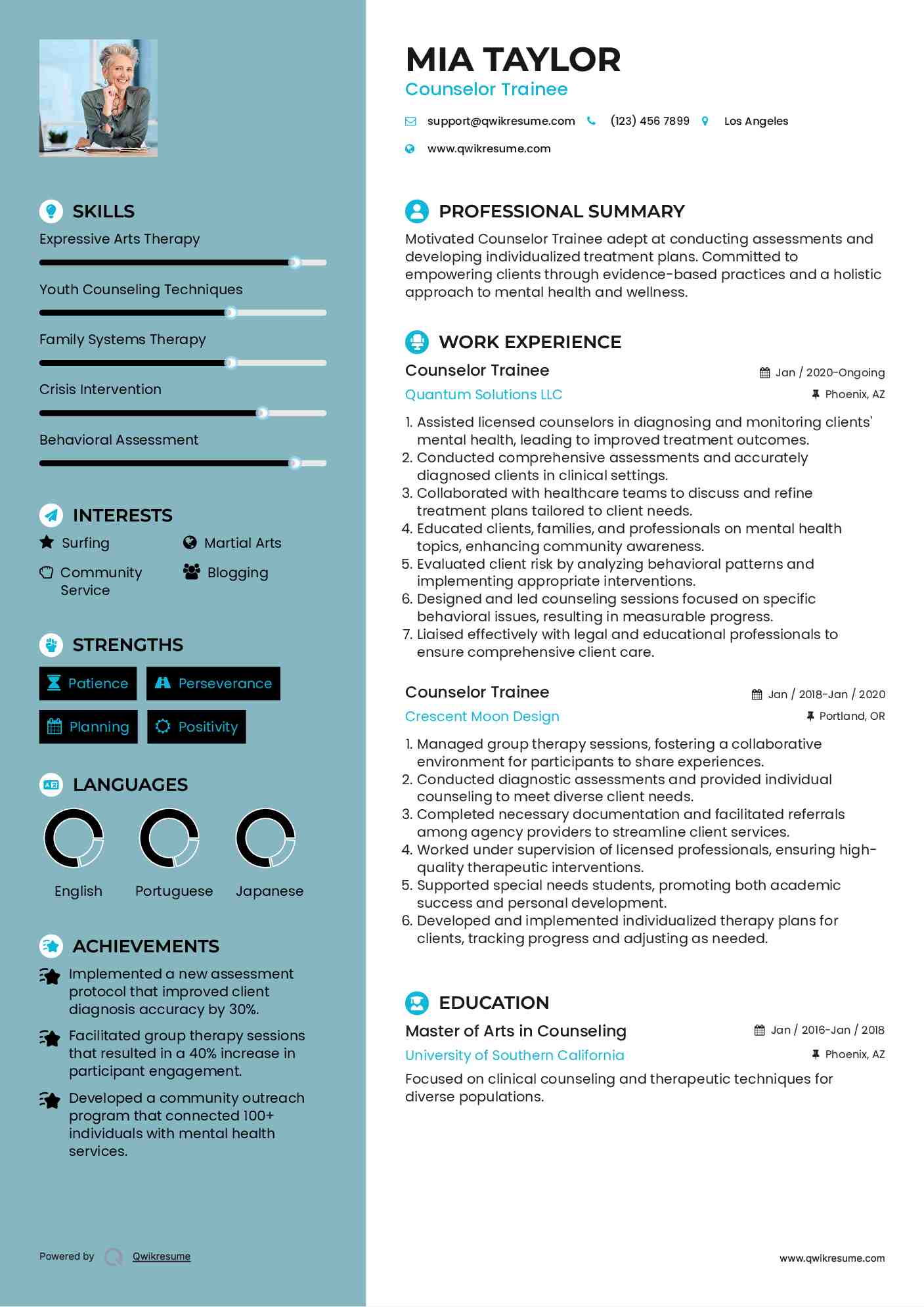 Counselor Trainee Resume Example