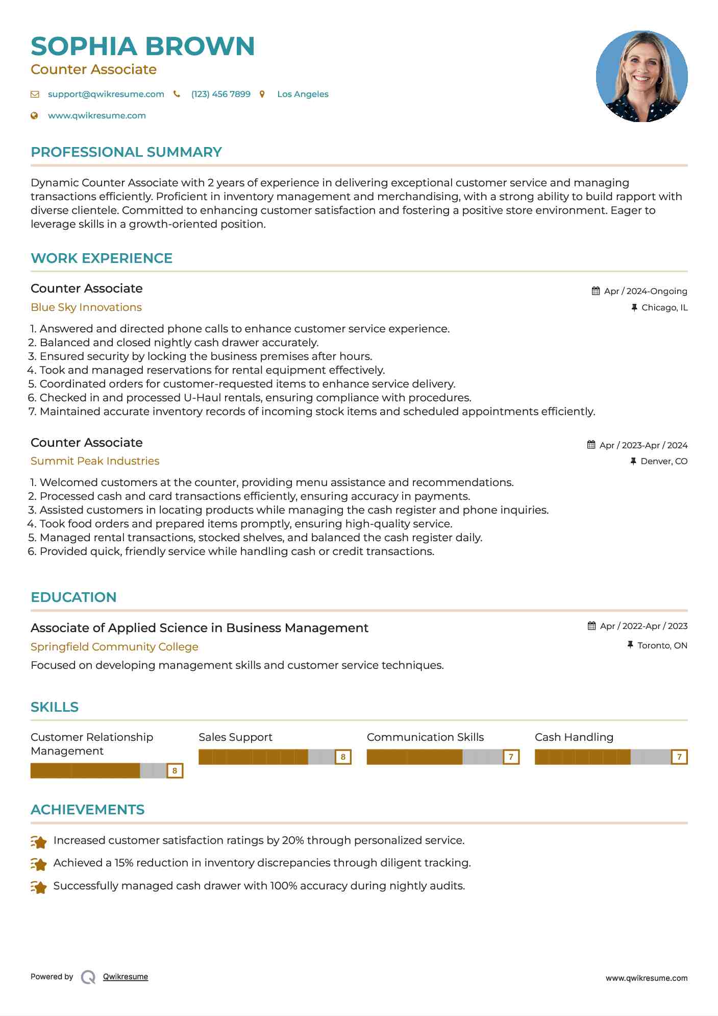 Counter Associate Resume Example