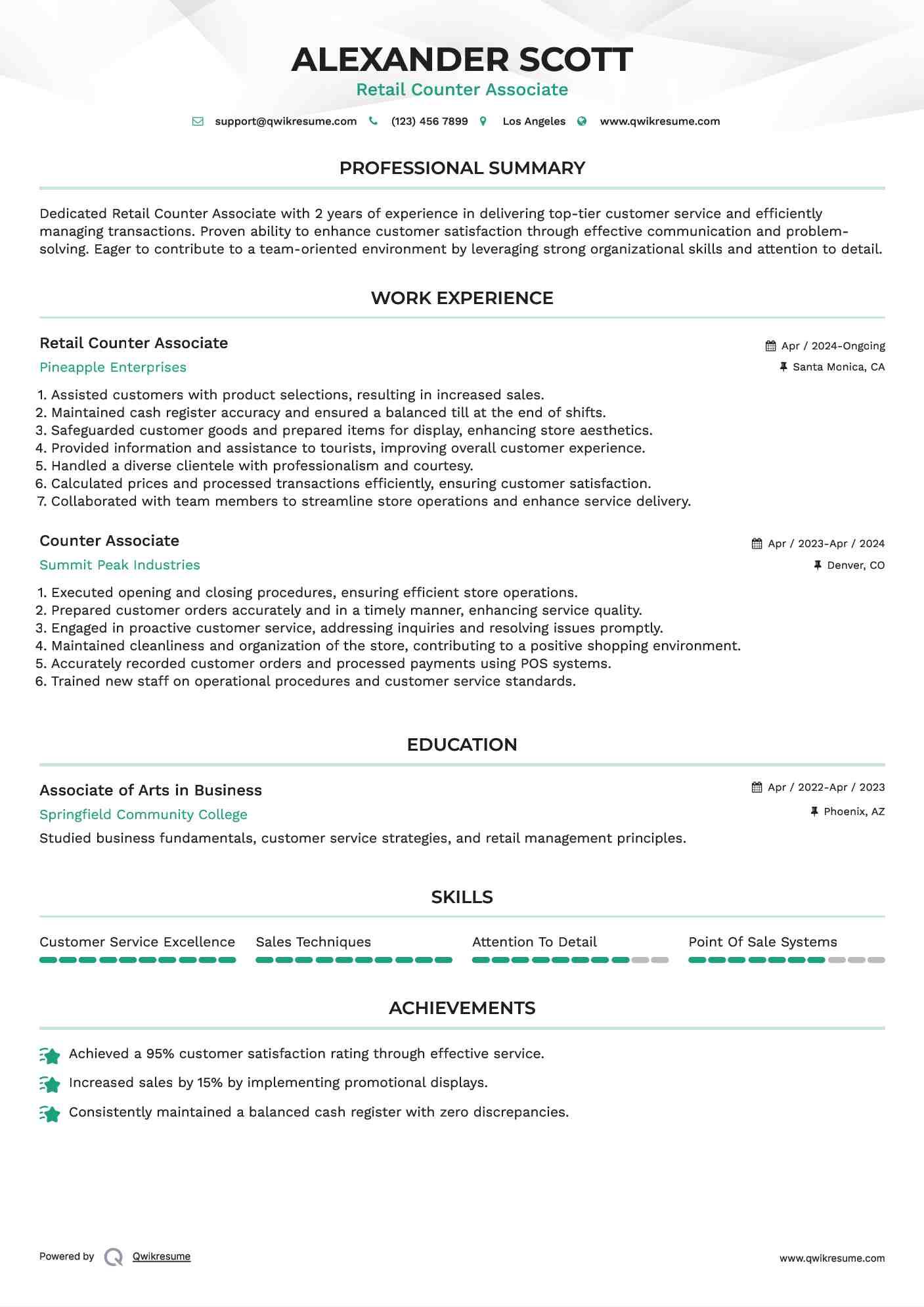 Retail Counter Associate Resume Template