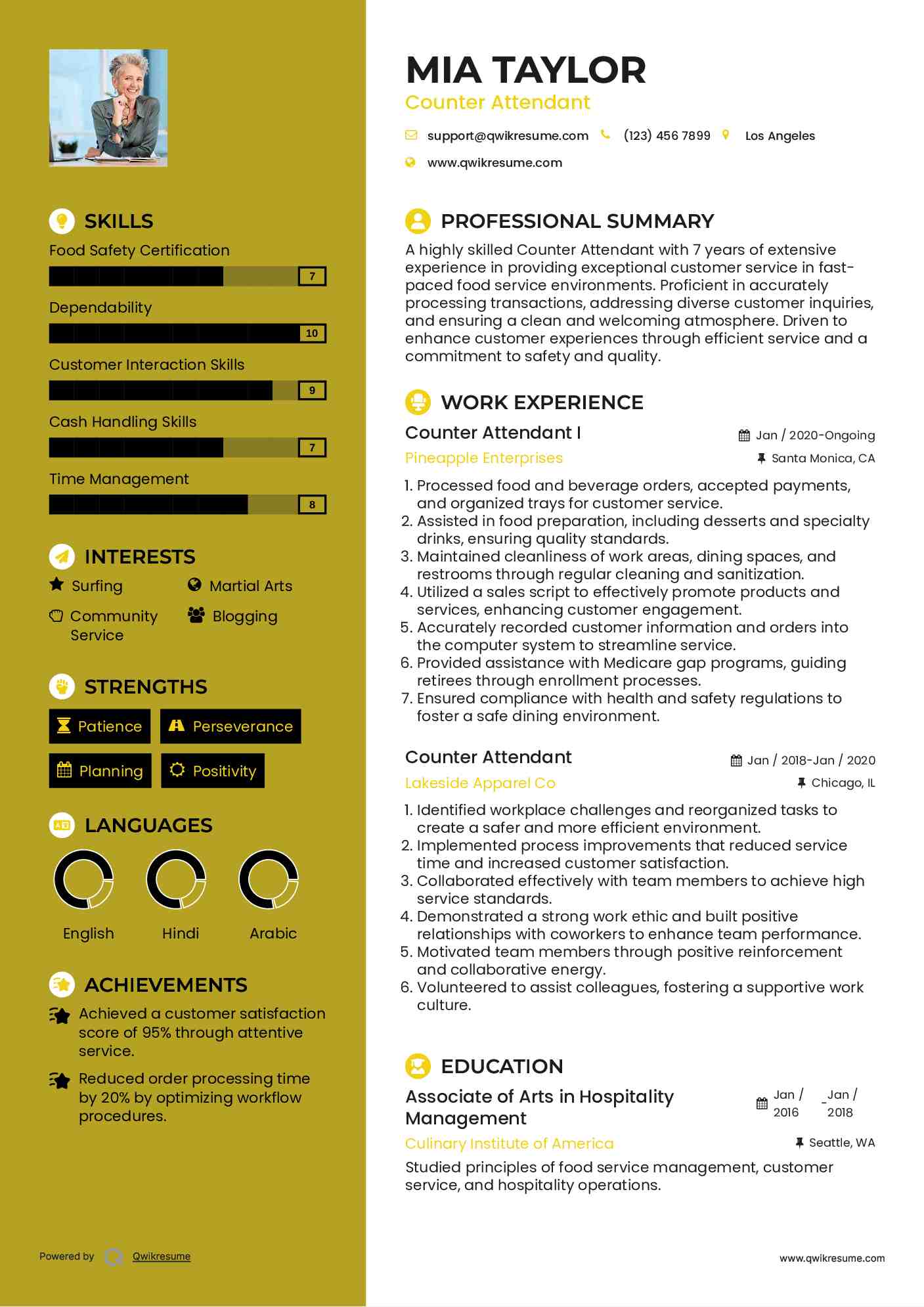Counter Attendant Resume Samples QwikResume