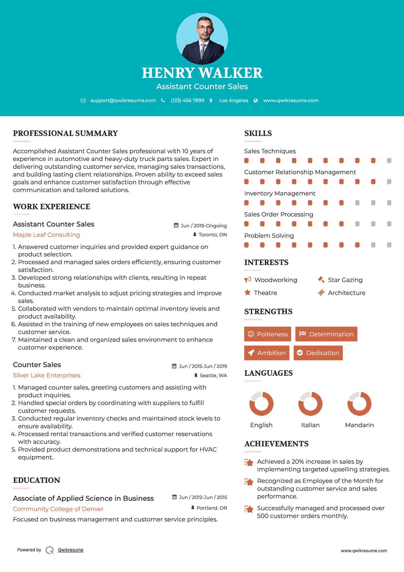 Assistant Counter Sales Resume Model