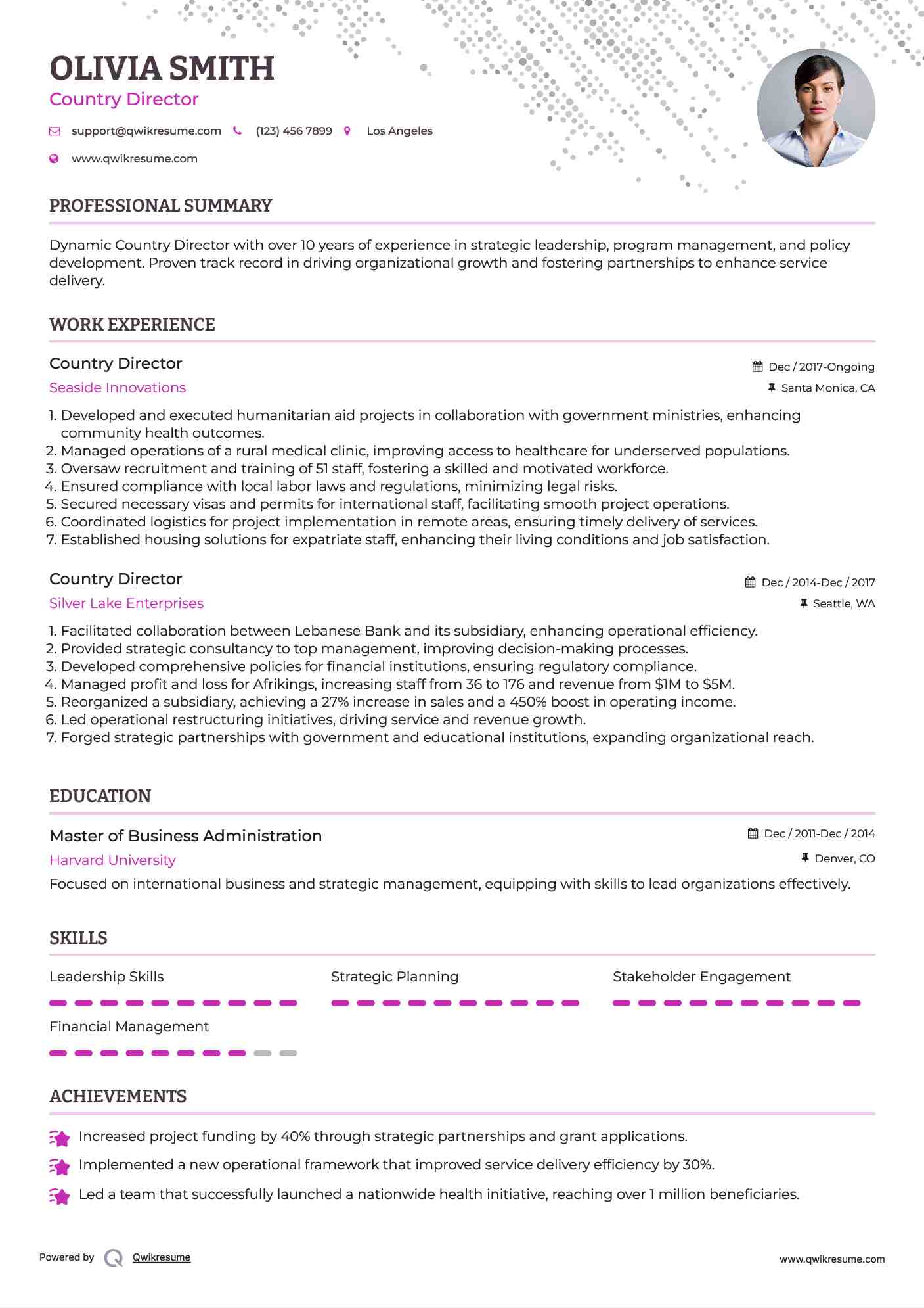 Country Director Resume Model