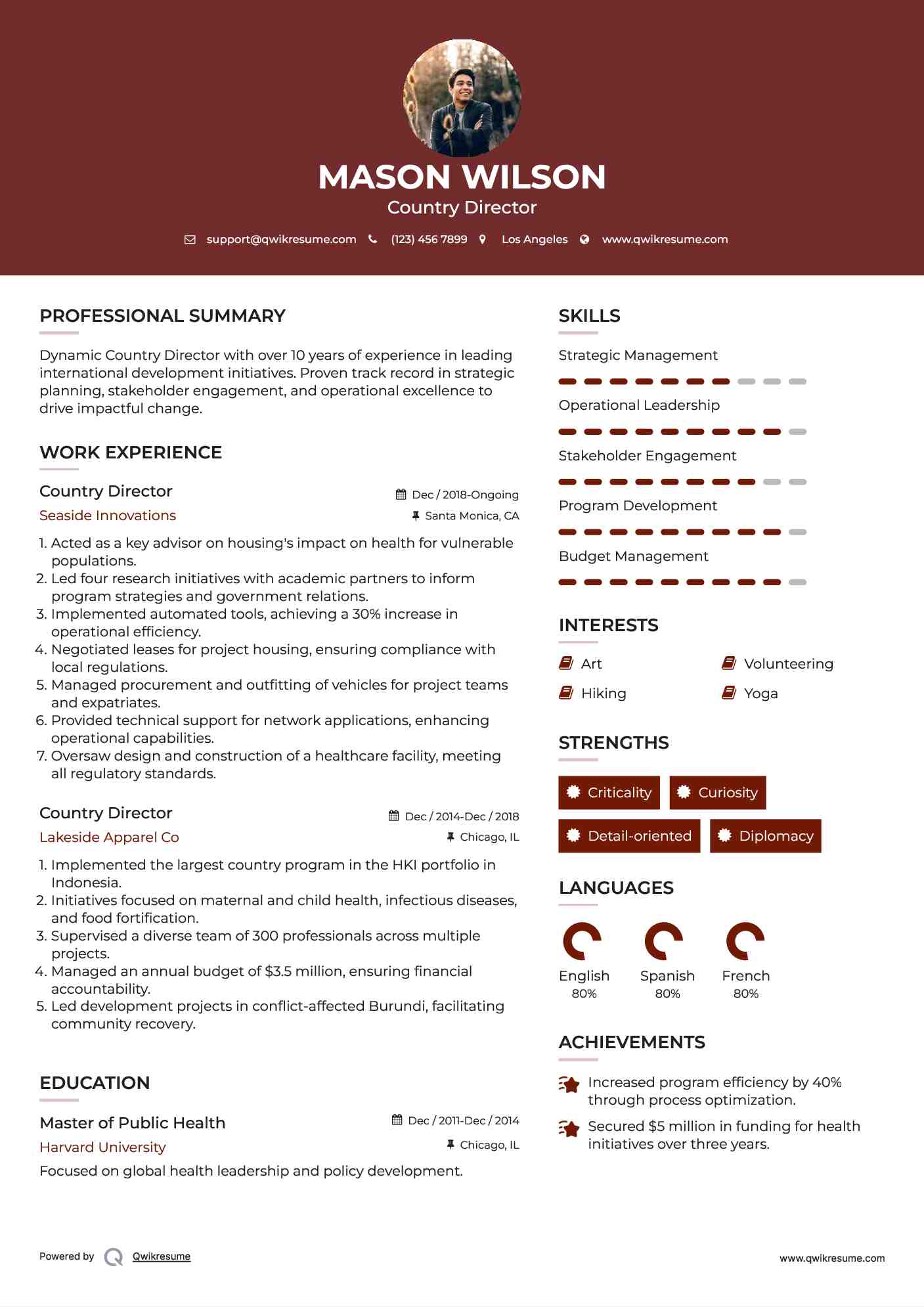 Country Director Resume Example