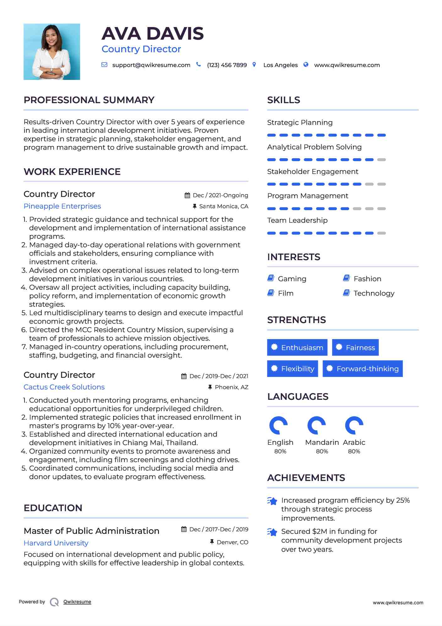 Country Director Resume Model