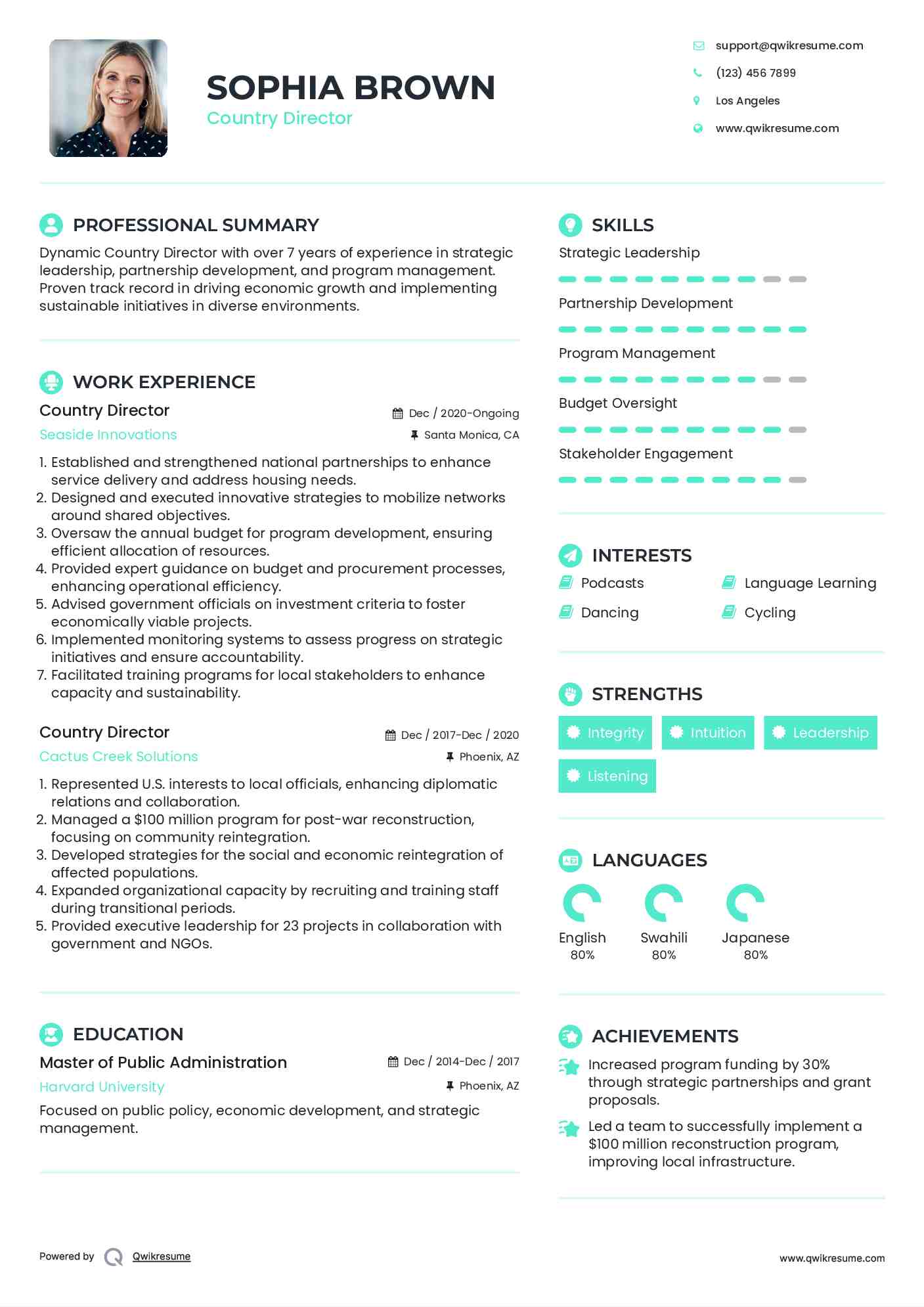 Country Director Resume Example