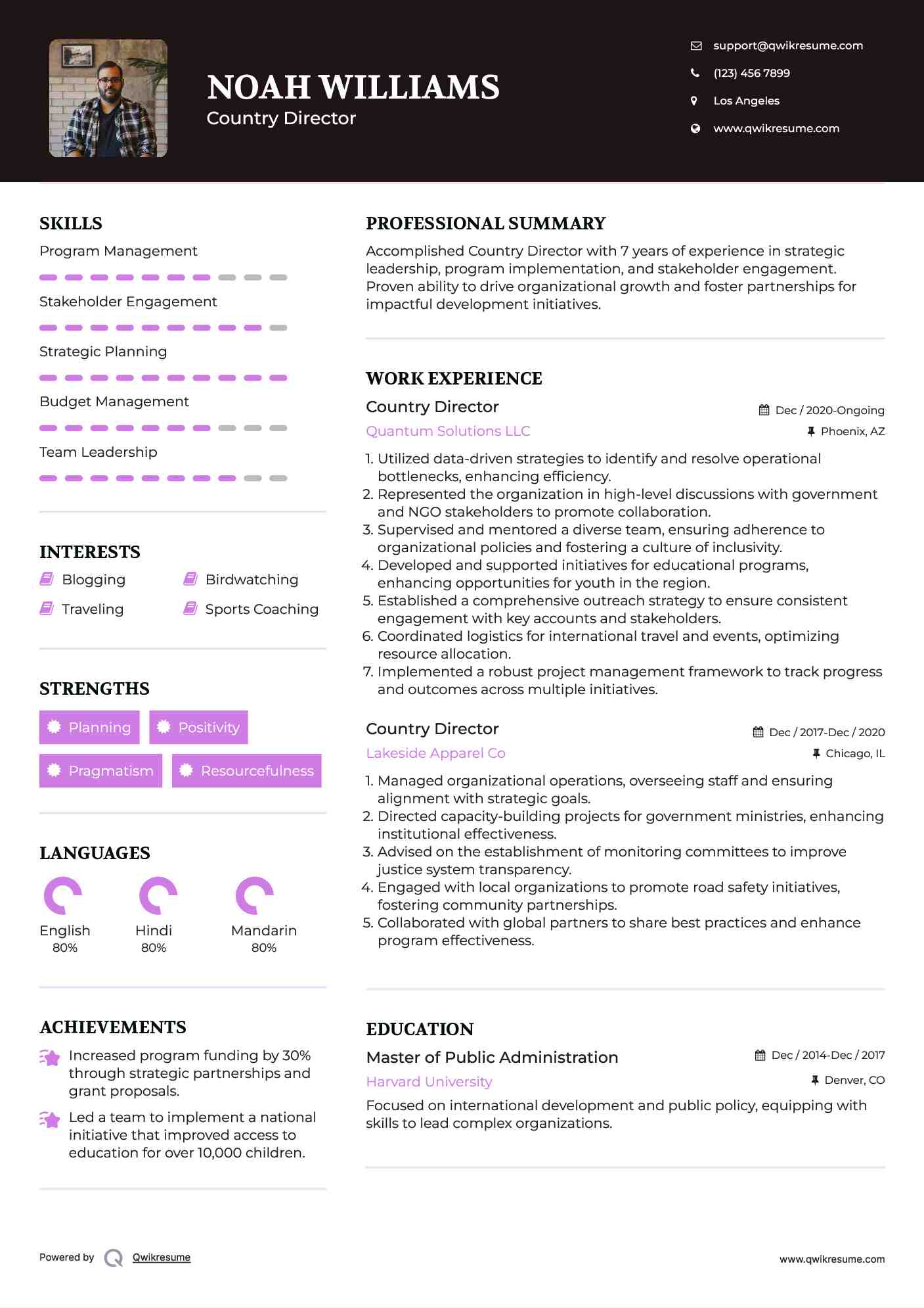 Country Director Resume Sample