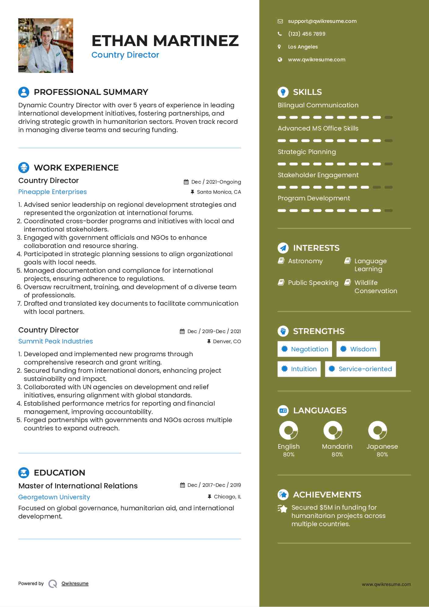 Country Director Resume Sample