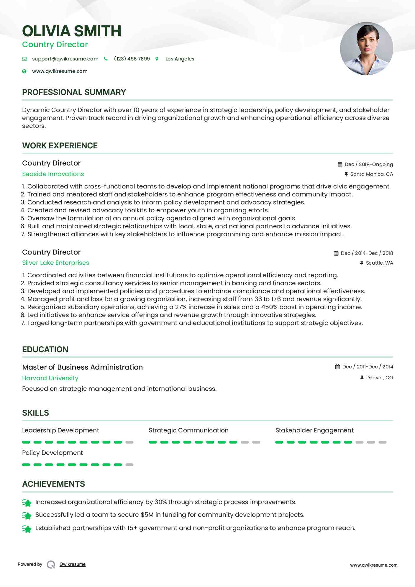 Country Director Resume Model